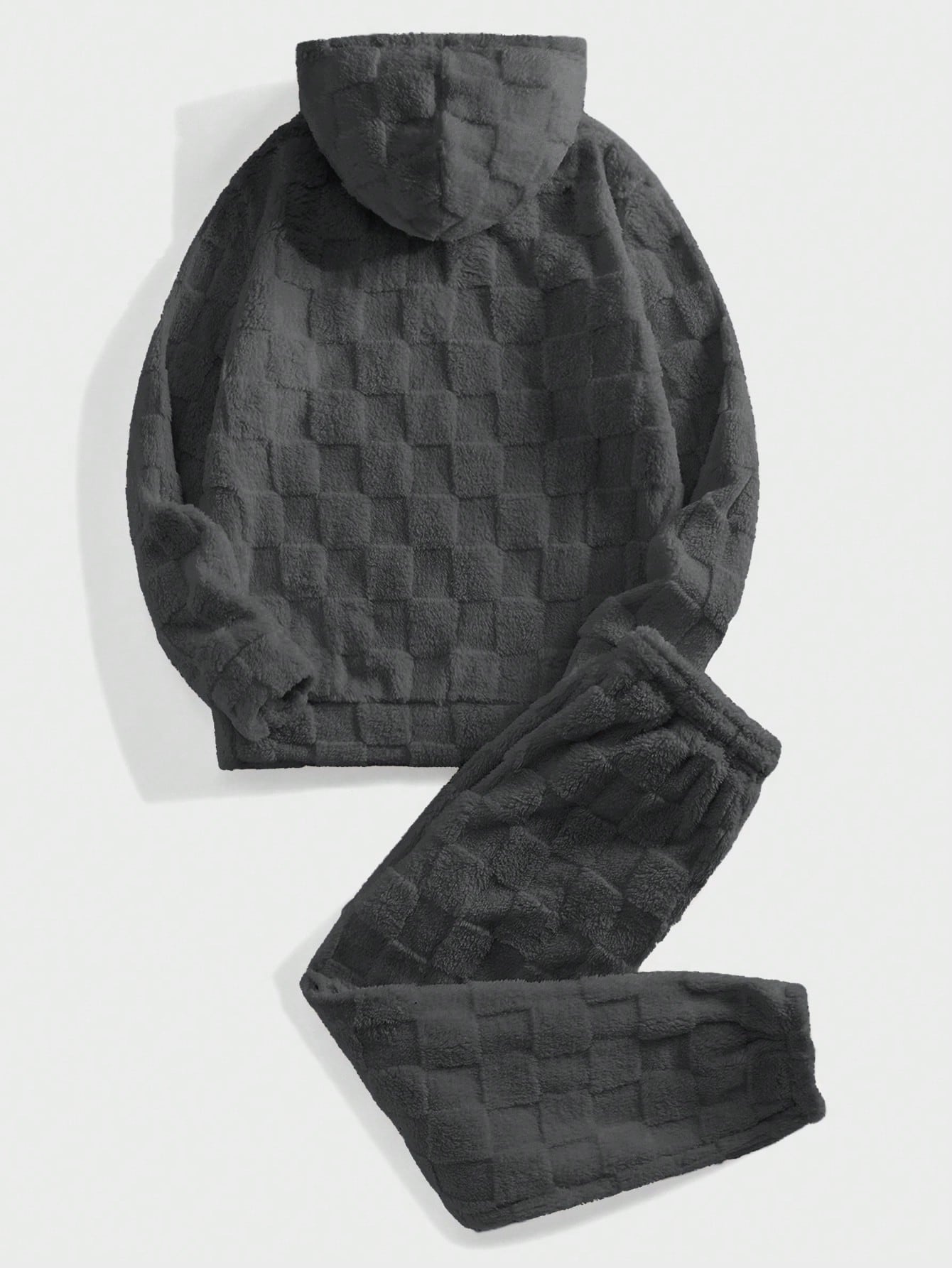 Conjunto Masculino Peluciado Com Capuz E Textura Quadriculada Conjunto Masculino Peluciado Com Capuz E Textura