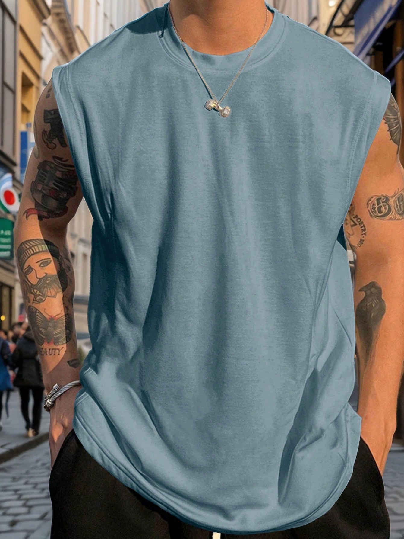 Camiseta Regata Masculina Básica Gola Redonda Estilo Clean Azul Bebê / PP Camiseta Regata Masculina Básica Gola Redonda