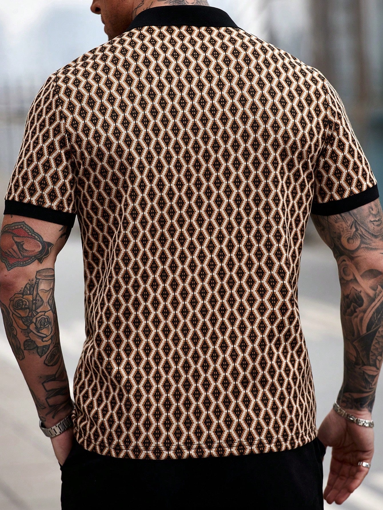 Camisa Polo Masculina Tecido Jacquard Estampa Geométrica Camisa Polo Masculina Tecido Jacquard Estampa Geométrica