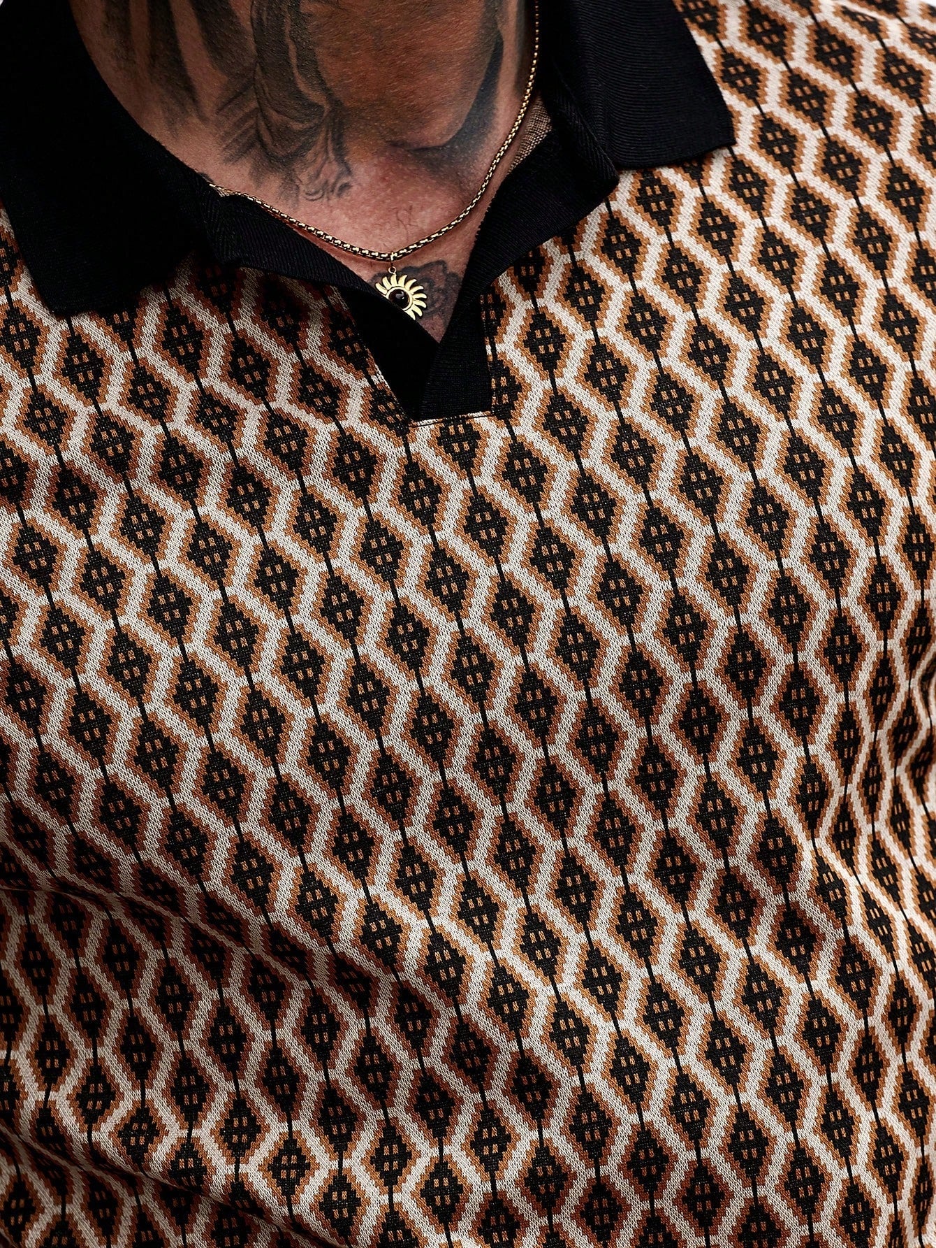 Camisa Polo Masculina Tecido Jacquard Estampa Geométrica Camisa Polo Masculina Tecido Jacquard Estampa Geométrica