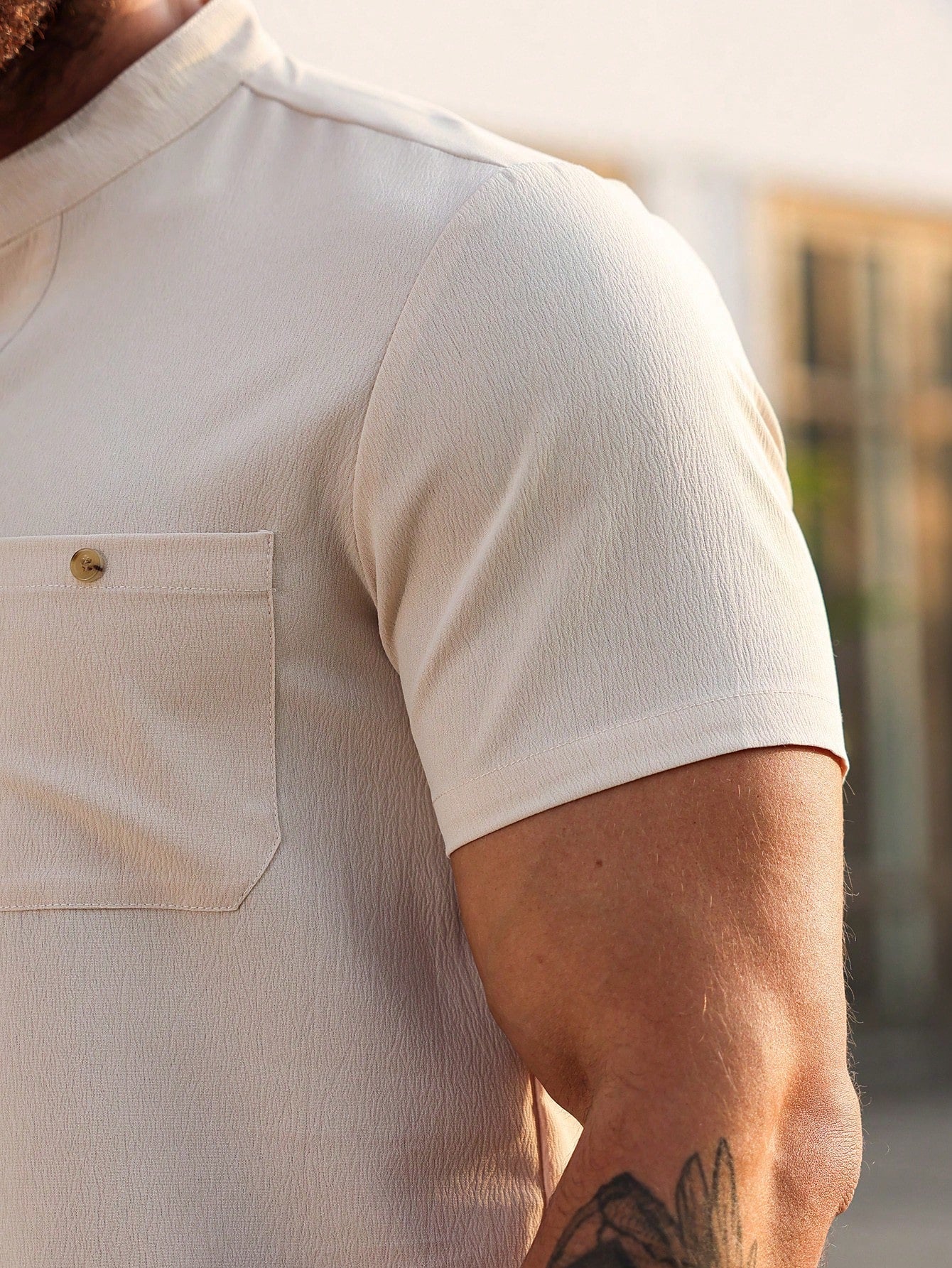 Conjunto Masculino Camisa Com Bolso E Shorts Estilo Casual Conjunto Masculino Camisa Com Bolso E Shorts Estilo Casual