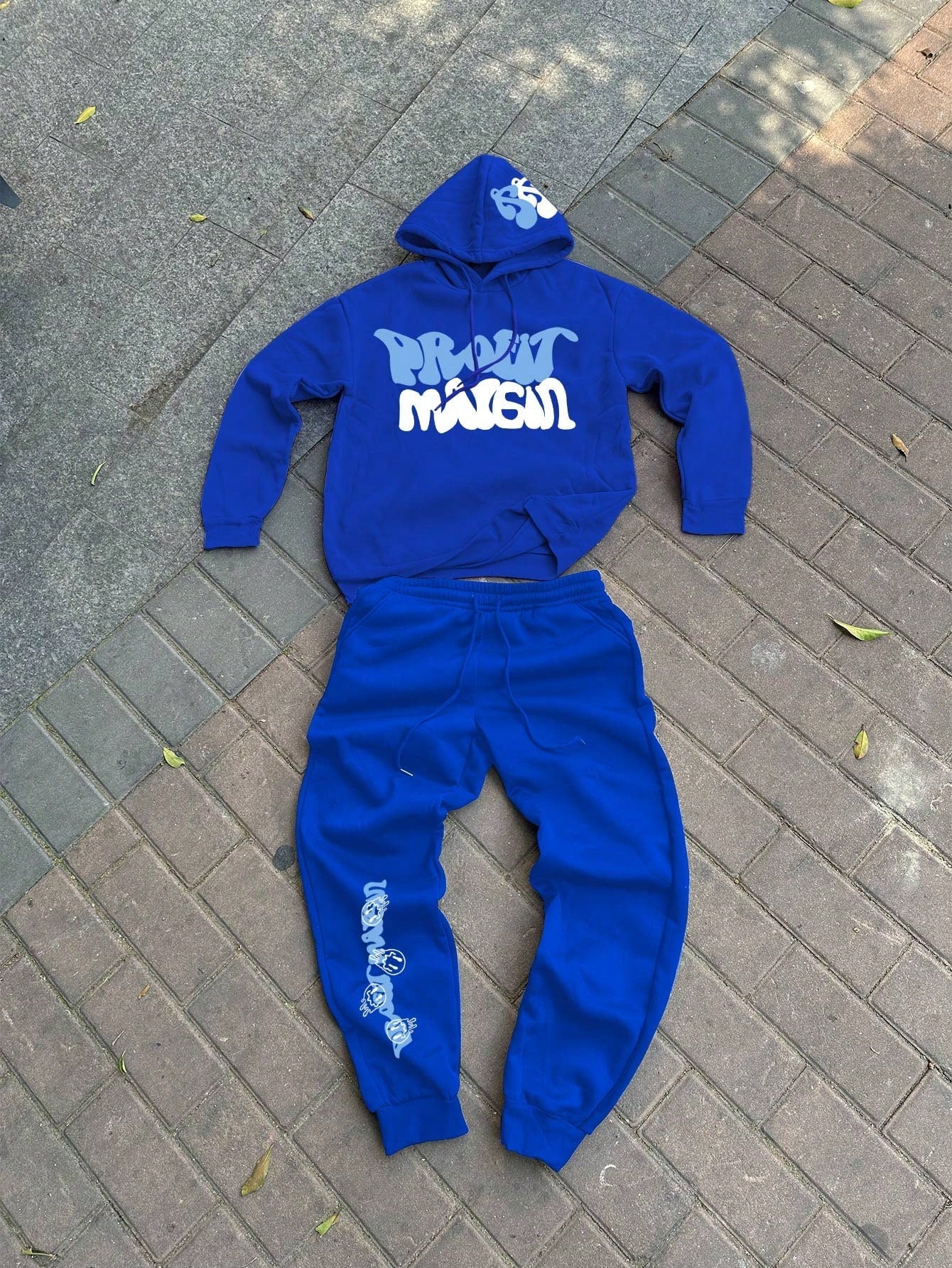 Conjunto Masculino Moletom Estampa Lettering E Calça Jogger Cós Ajustável Azul / PP Conjunto Masculino Moletom Estampa