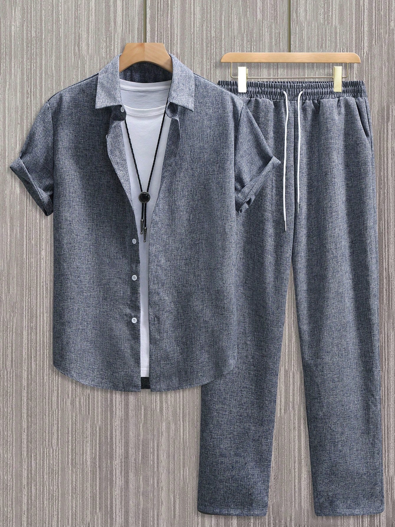 Conjunto Masculino Camisa Manga Curta E Calça Leve Casual Conjunto Masculino Camisa Manga Curta E Calça Leve Casual