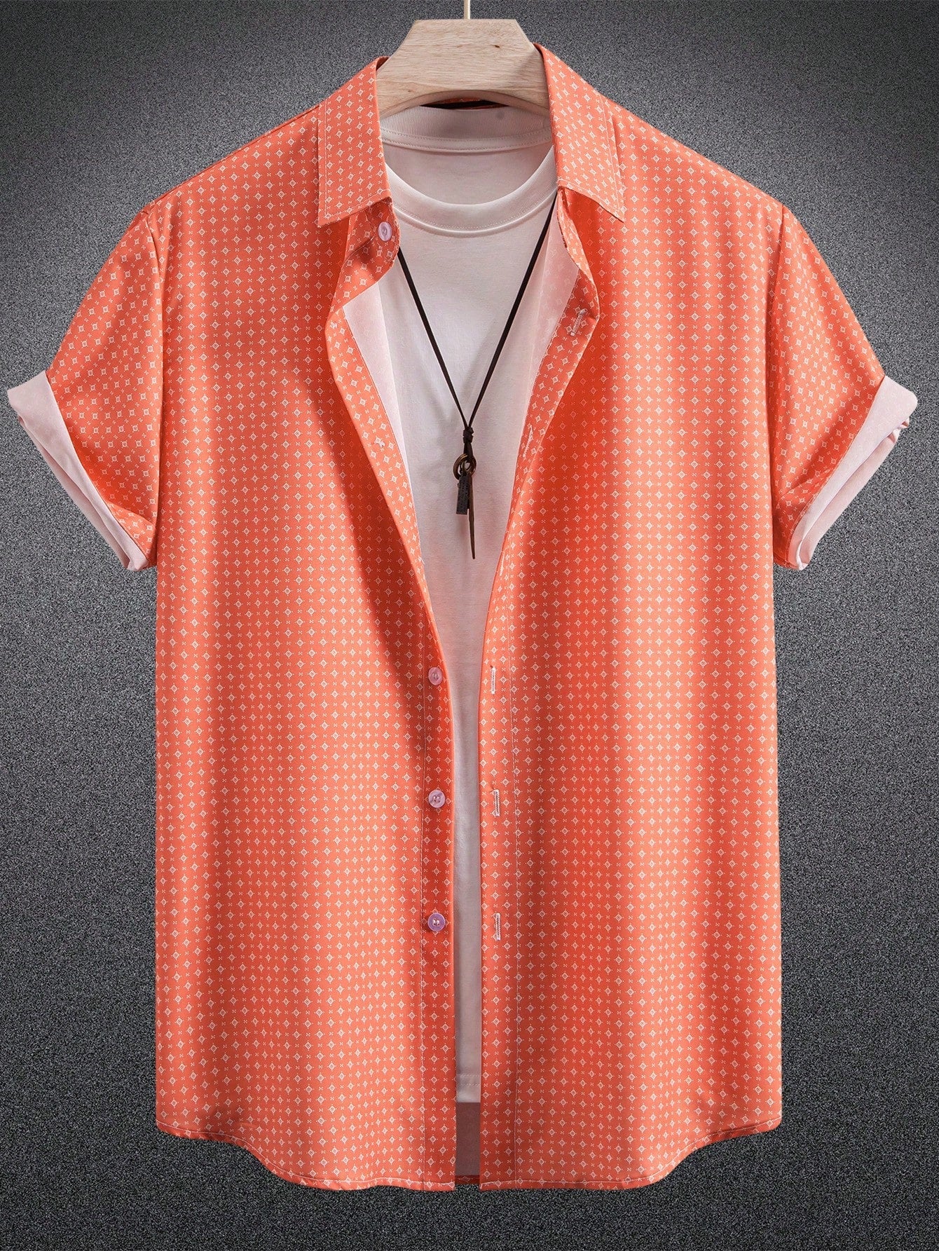 Camisa Masculina De Botão Slim Estampa Discreta Estilo Urbano Laranja / PP Camisa Masculina De Botão Slim Estampa