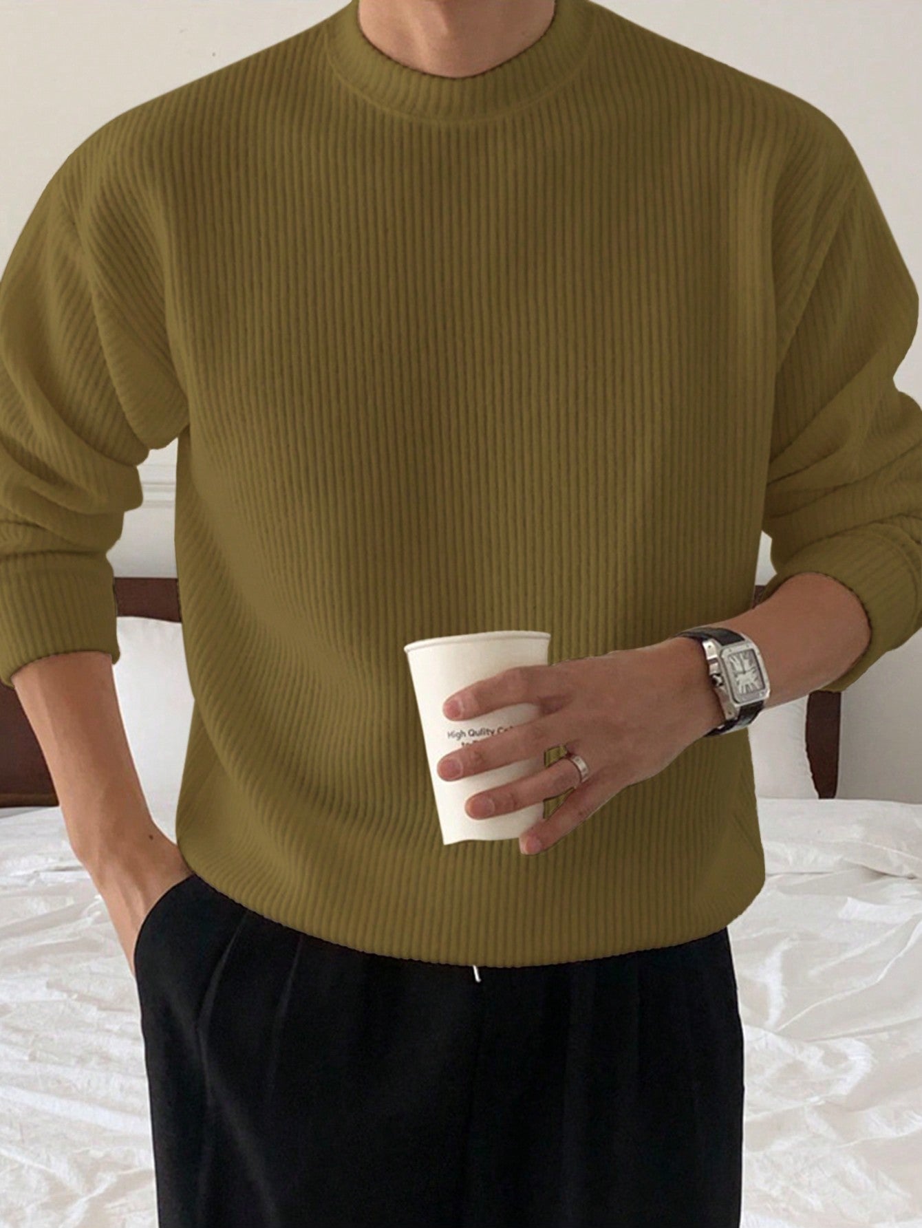 Suéter Masculino Gola Canelada Textura Casual Suéter Masculino Gola Canelada Textura Casual