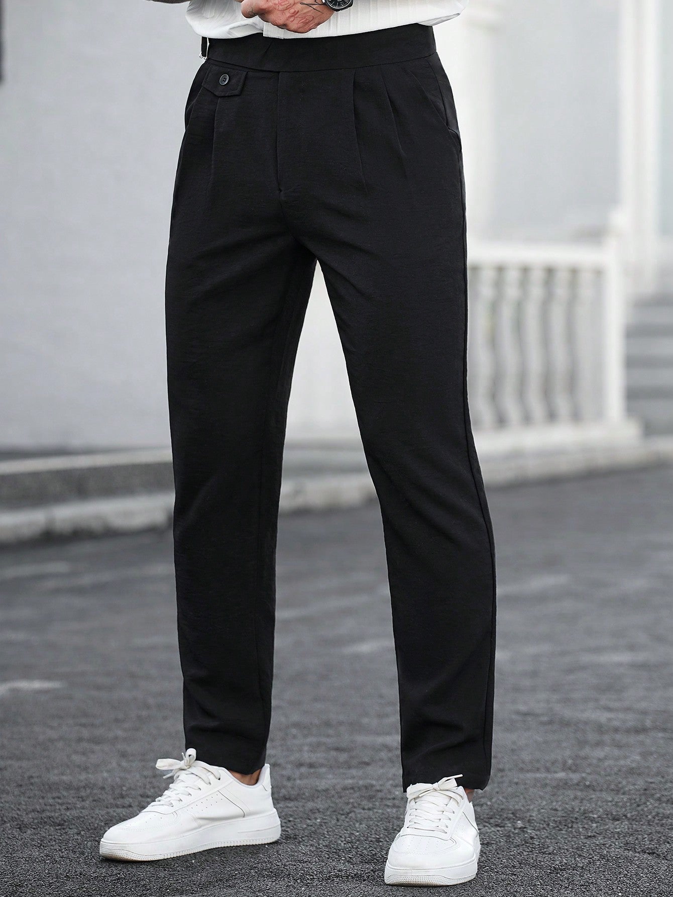 Calça Masculina Social Slim Fit Com Cinto E Detalhe Alfaiataria Calça Masculina Social Slim Fit Com Cinto E Detalhe