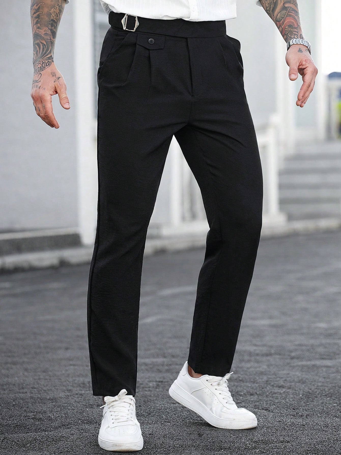 Calça Masculina Social Slim Fit Com Cinto E Detalhe Alfaiataria Calça Masculina Social Slim Fit Com Cinto E Detalhe