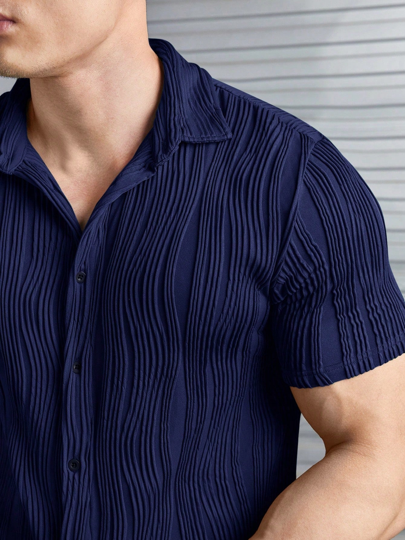 Camisa Masculina Gola Esporte Textura Ondulada Camisa Masculina Gola Esporte Textura Ondulada