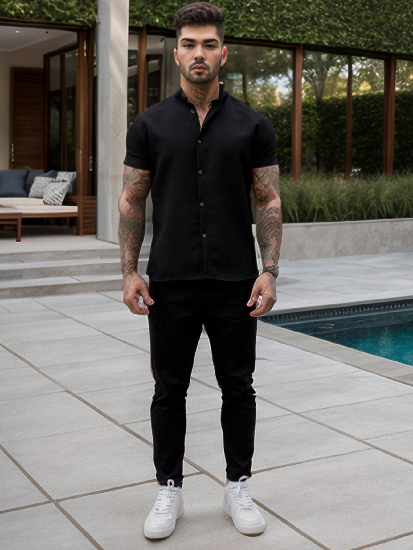 Camisa Masculina Gola Padre Slim Caimento Impecável Camisa Masculina Gola Padre Slim Caimento Impecável