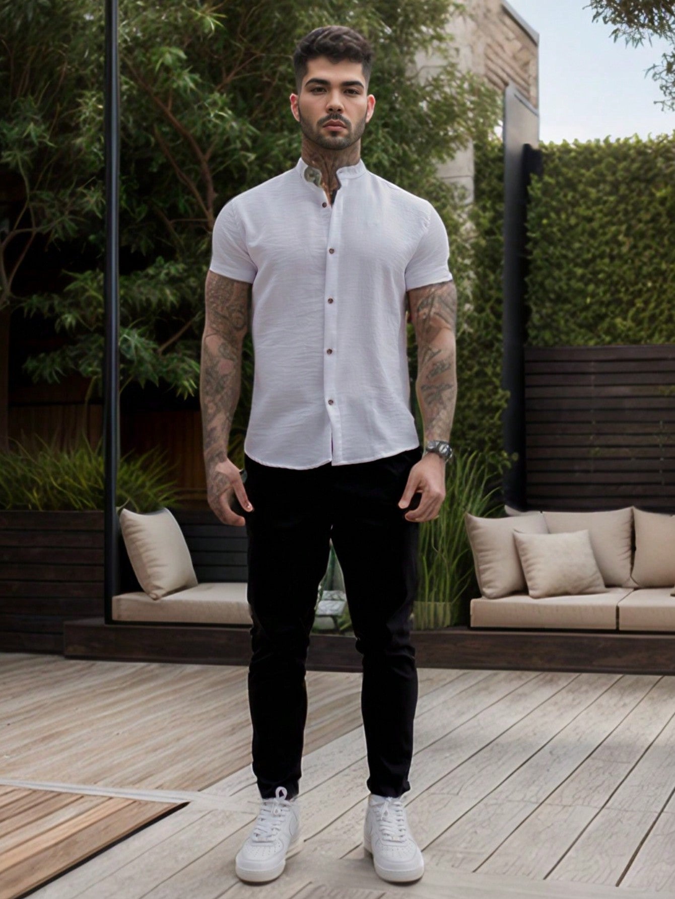 Camisa Masculina Gola Padre Slim Caimento Impecável Camisa Masculina Gola Padre Slim Caimento Impecável