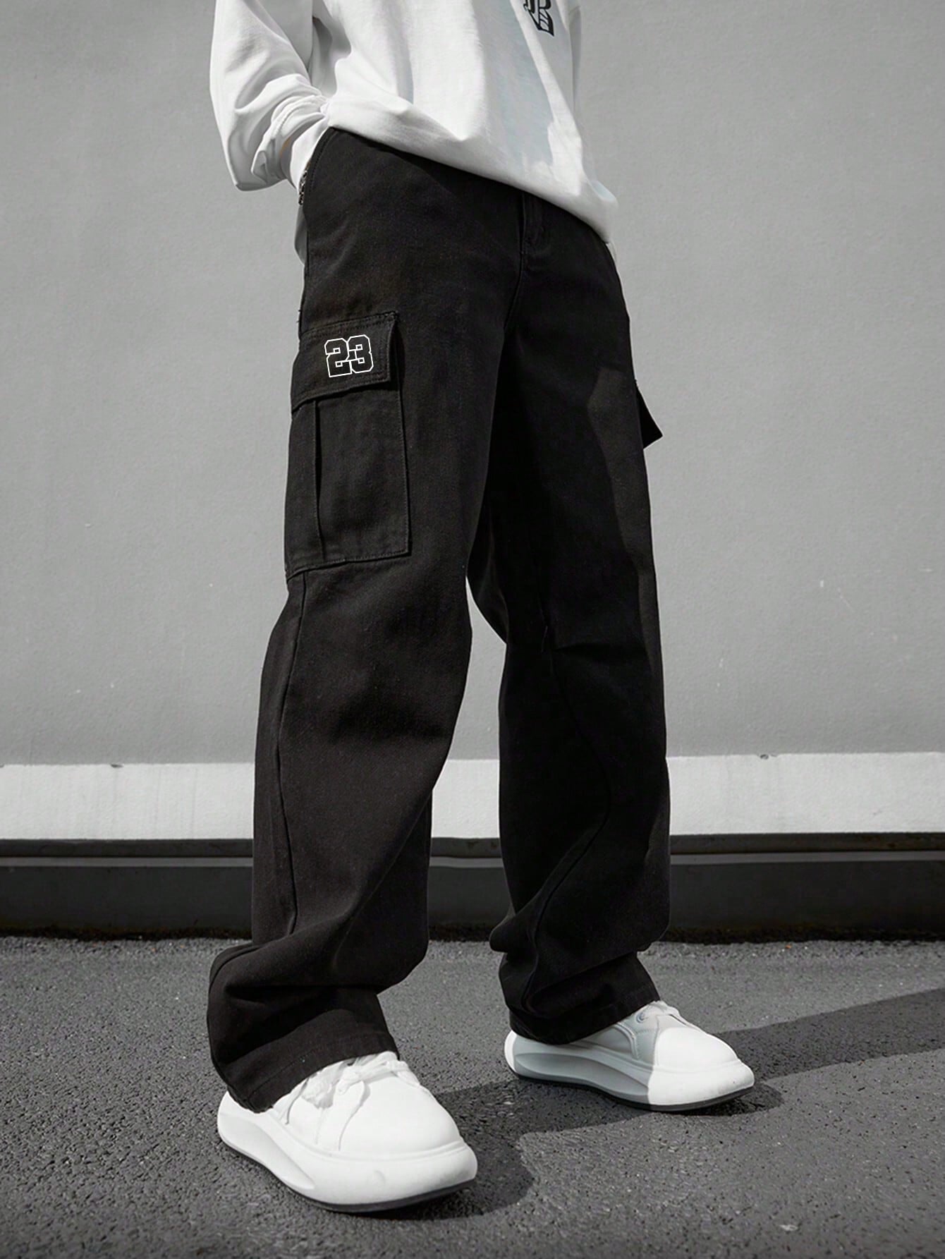 Calça Masculina Cargo Wide Leg Com Patch Bordado Calça Masculina Cargo Wide Leg Com Patch Bordado