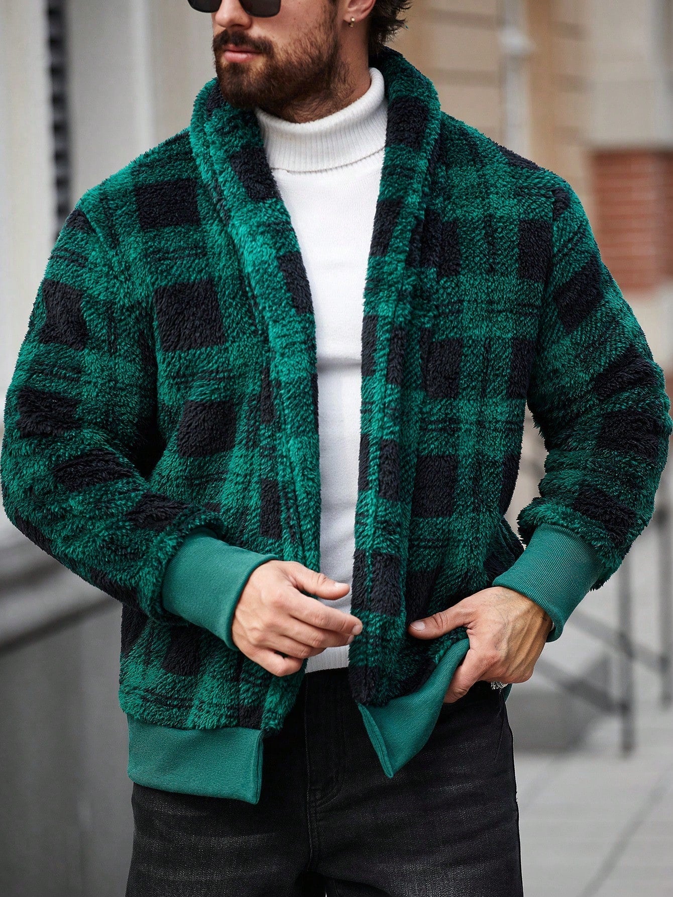 Jaqueta Masculina Casual Estilo Minimalista Xadrez Verde / PP Jaqueta Masculina Casual Estilo Minimalista Xadrez