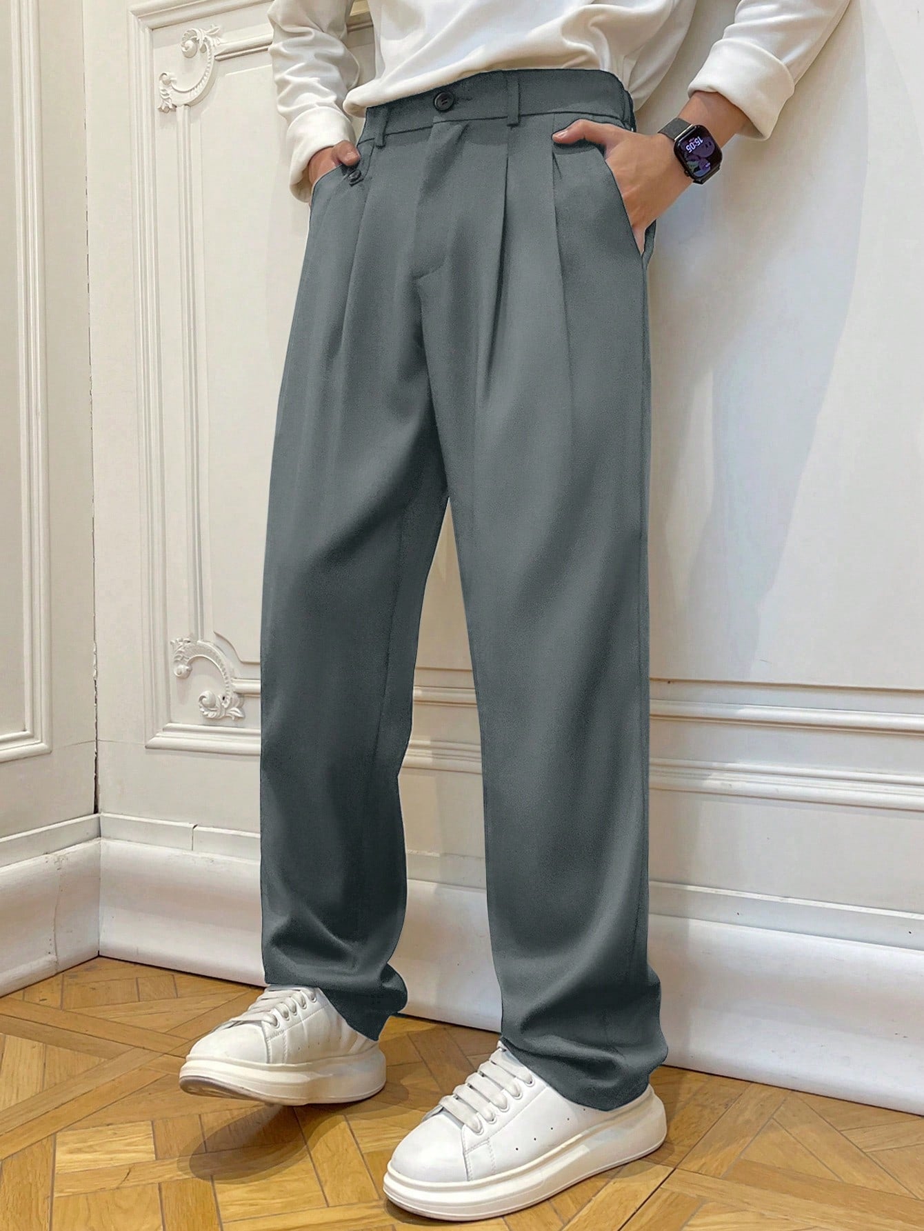 Calça Masculina Social Prega Frontal Com Corte Reto Elegante Chumbo / PP Calça Masculina Social Prega Frontal Com Corte