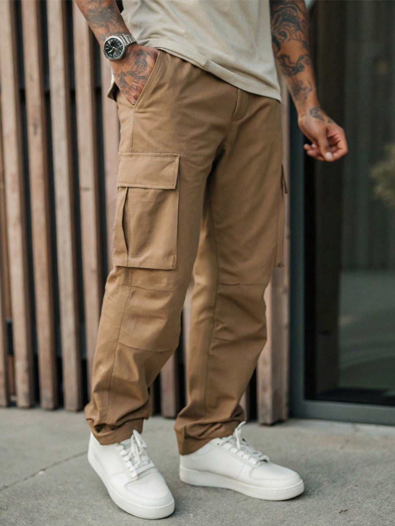 Calça Masculina Cargo Slim Com Bolsos Funcionais Calça Masculina Cargo Slim Com Bolsos Funcionais