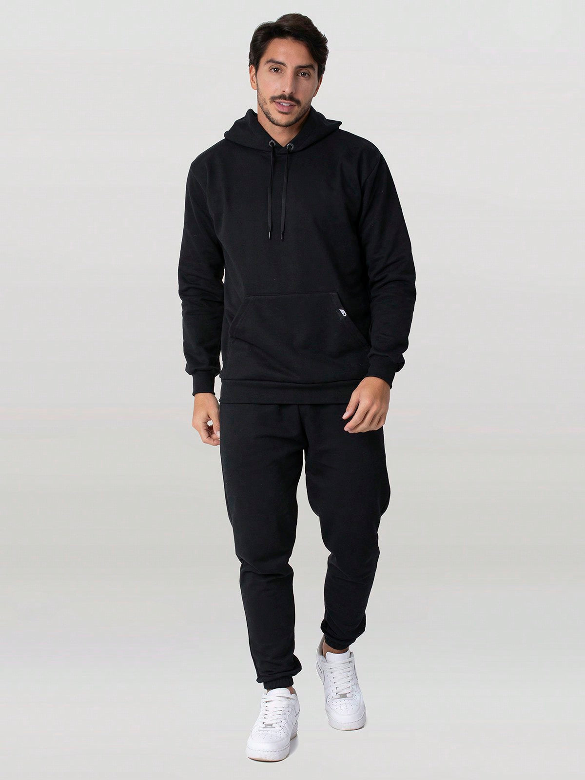 Conjunto Masculino Moletom Casual Com Capuz Cós Ajustável Preto / PP Conjunto Masculino Moletom Casual Com Capuz Cós