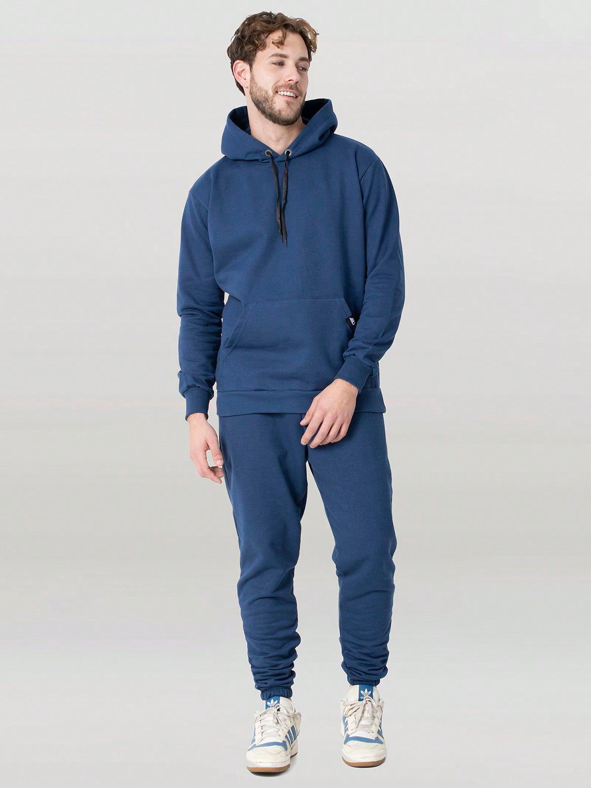 Conjunto Masculino Moletom Casual Com Capuz Cós Ajustável Azul Marinho / PP Conjunto Masculino Moletom Casual Com Capuz