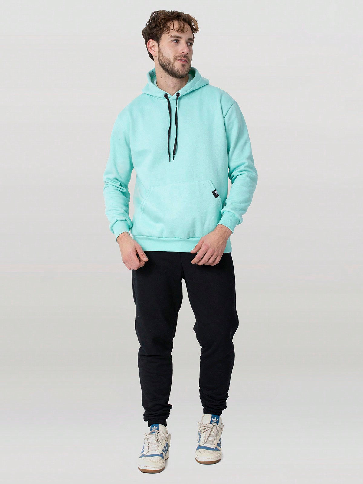 Conjunto Masculino Moletom Casual Com Capuz Cós Ajustável Verde Menta / PP Conjunto Masculino Moletom Casual Com Capuz