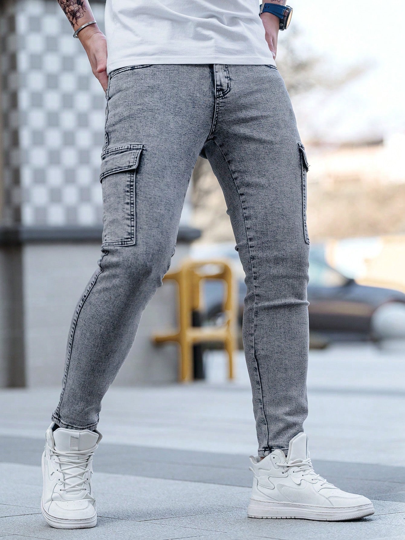 Calça Masculina Cargo Com Zíper Estiloso E Comprimento Longo Calça Masculina Cargo Com Zíper Estiloso E Comprimento