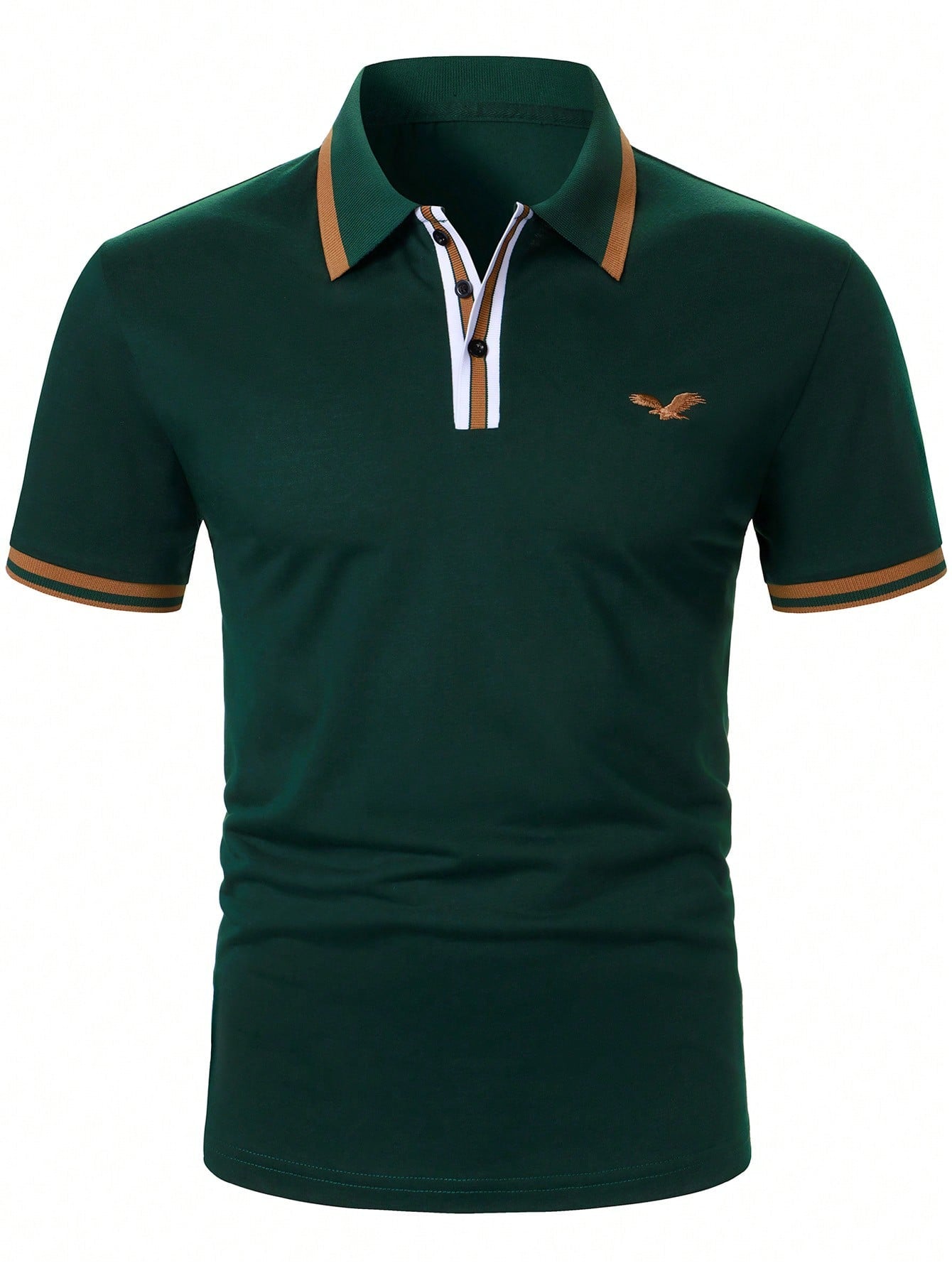 Camisa Polo Masculina Business Casual Bordado De Pássaro Verde / PP Camisa Polo Masculina Business Casual Bordado De