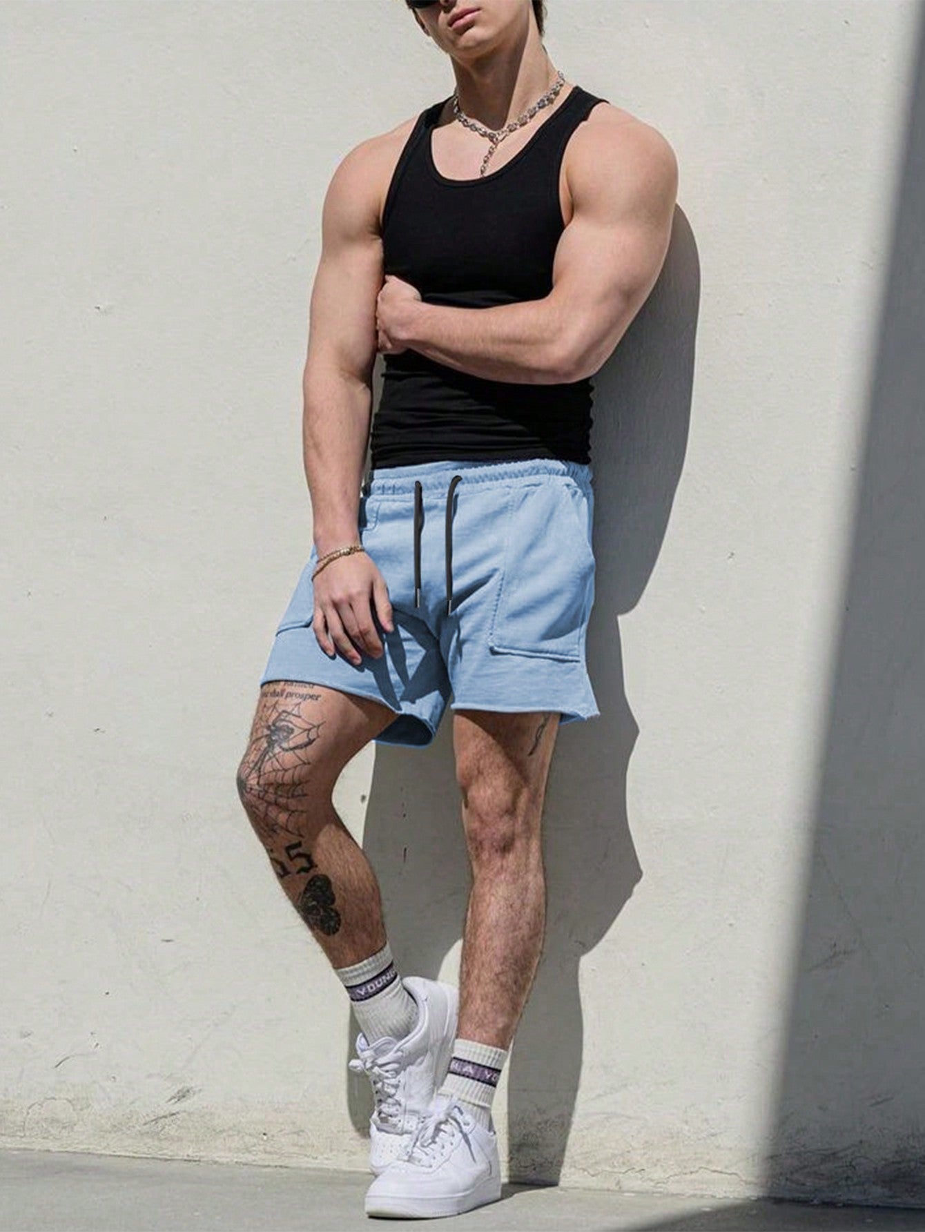 Shorts Masculino Casual Com Cós Elástico E Bolsos Funcionais Shorts Masculino Casual Com Cós Elástico E Bolsos