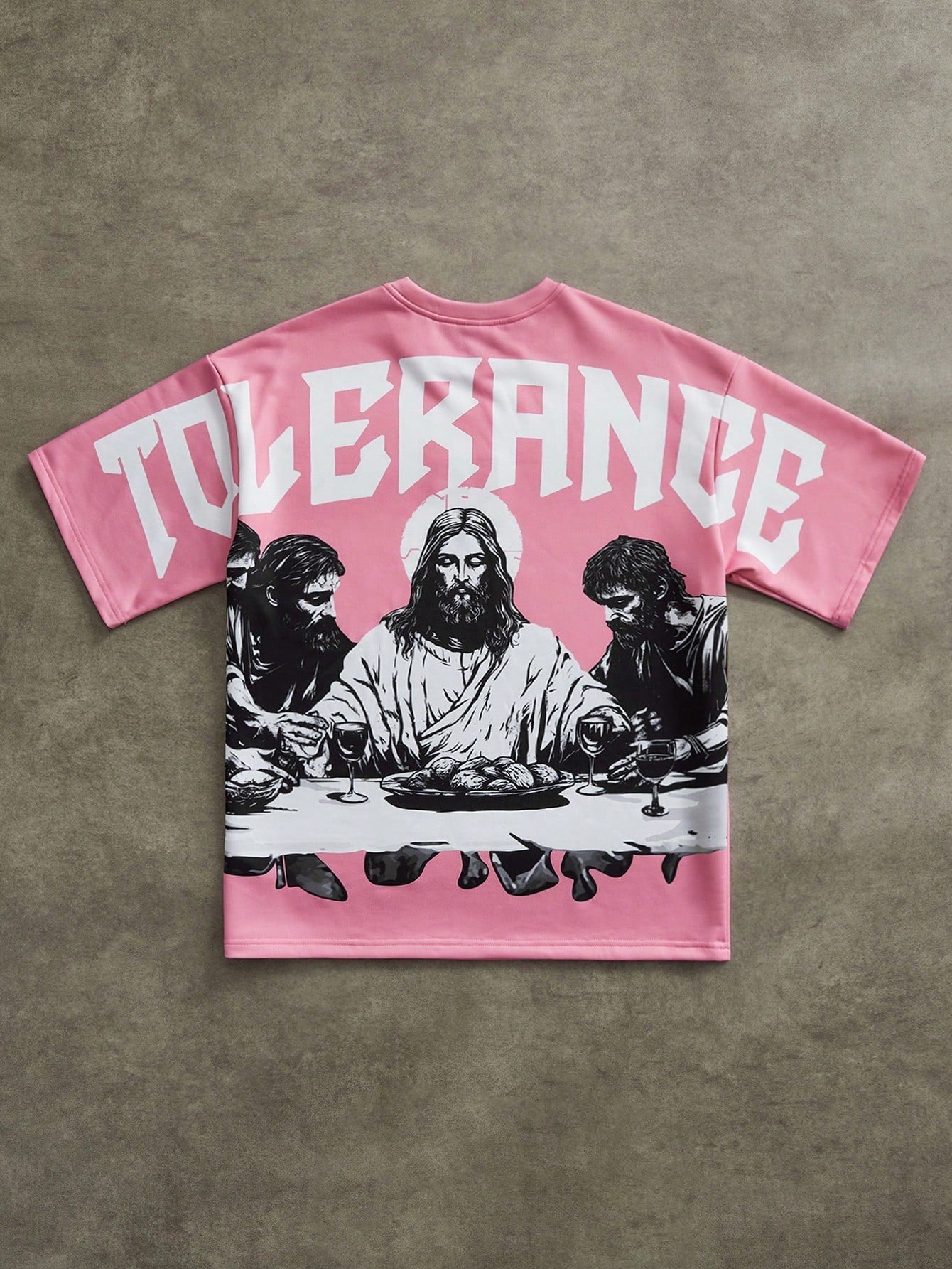 Camiseta Masculina Oversized Estampa Tolerance Religiosa Rosa / PP Camiseta Masculina Oversized Estampa Tolerance