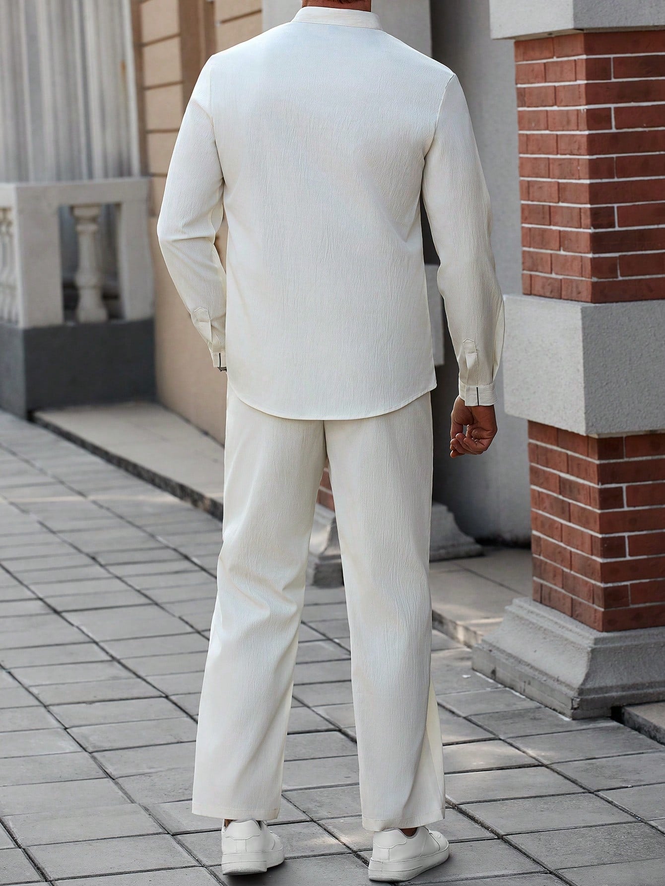 Conjunto Masculino Camisa Manga Longa Com Amarração E Calça Casual Conjunto Masculino Camisa Manga Longa Com Amarração