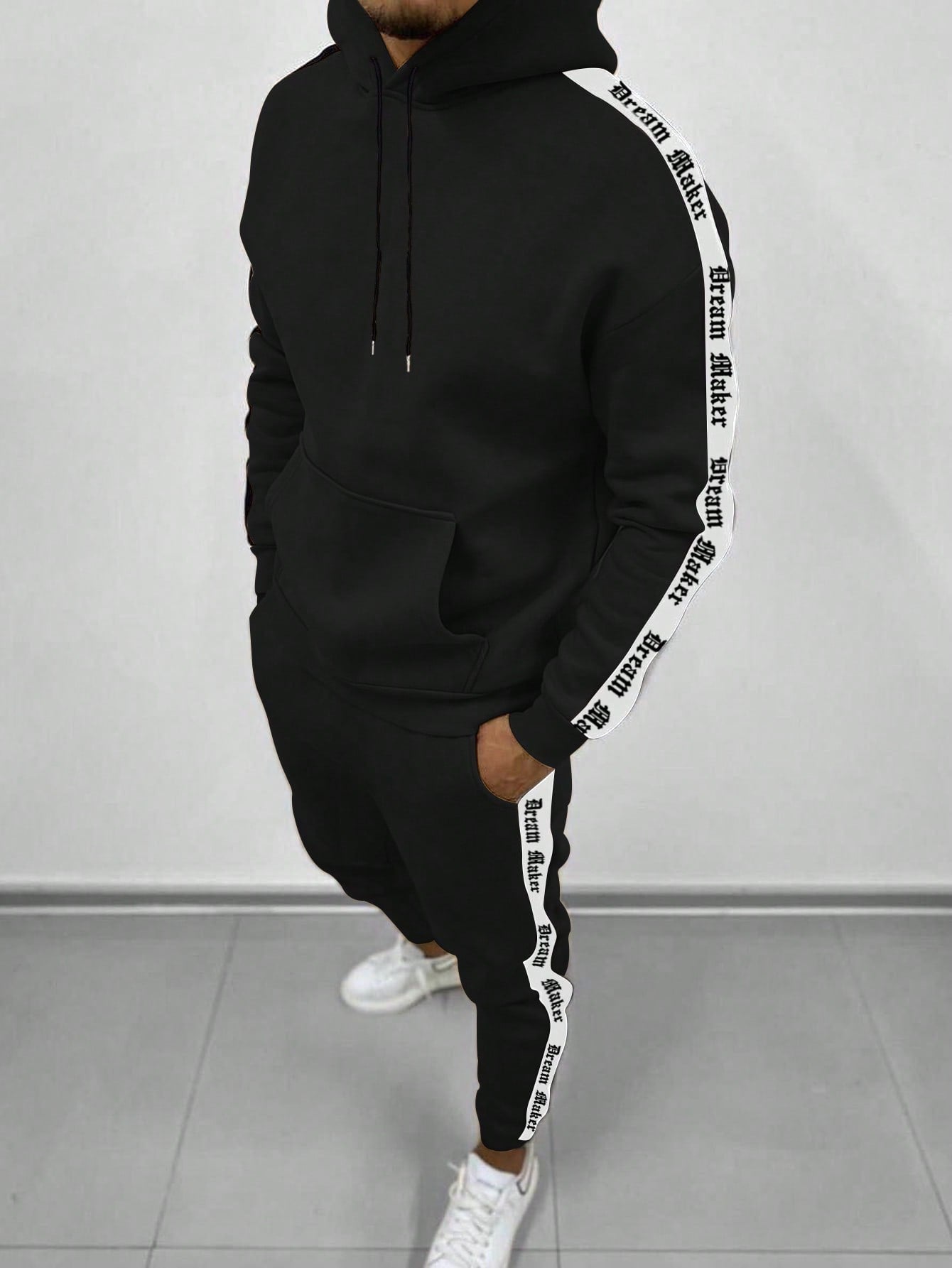 Conjunto Masculino Moletom Térmico Com Faixas Laterais Urbanas Preto / PP Conjunto Masculino Moletom Térmico Com Faixas