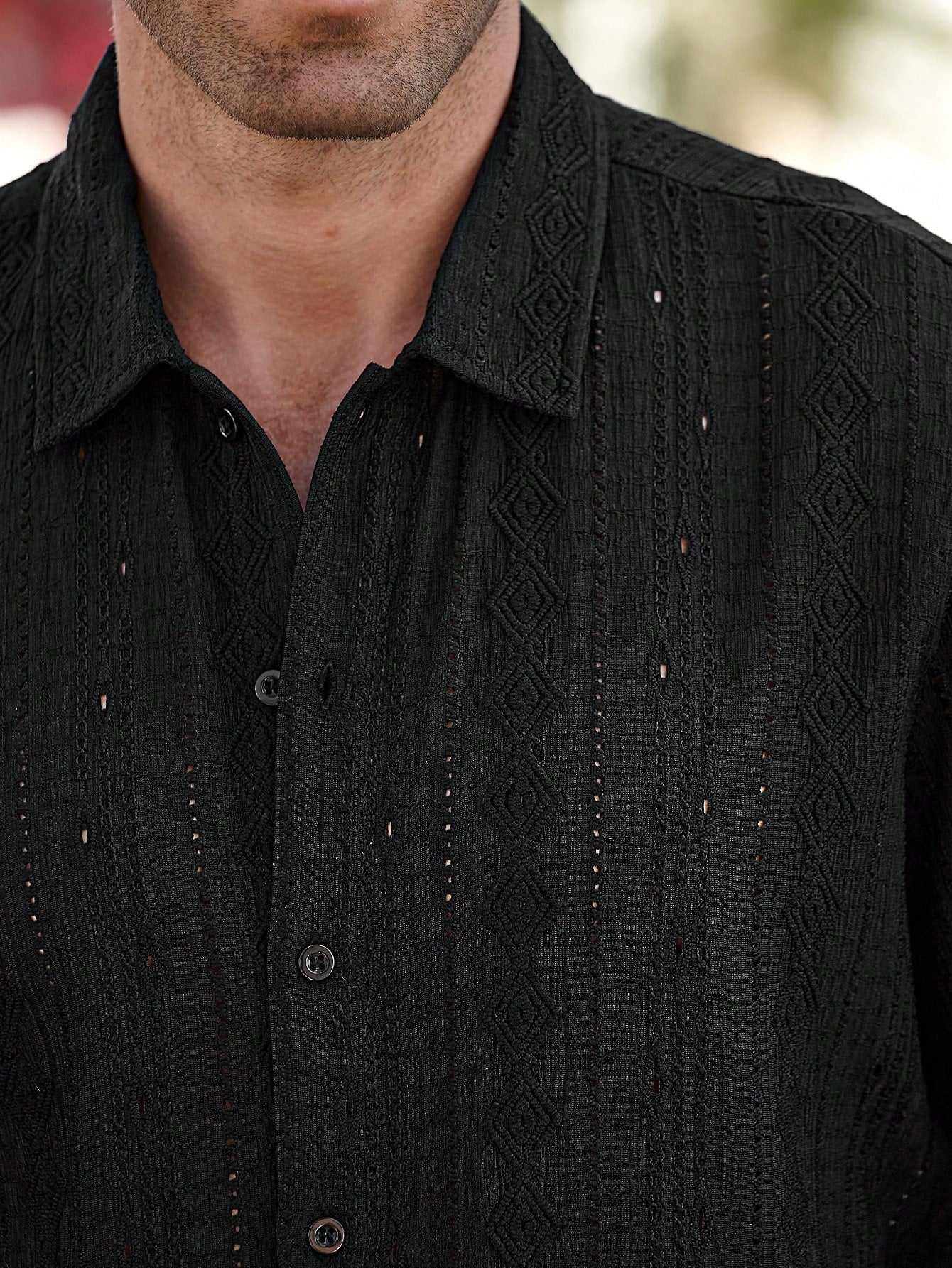 Camisa Masculina De Botão Textura Vazada Caimento Moderno Camisa Masculina De Botão Textura Vazada Caimento Moderno