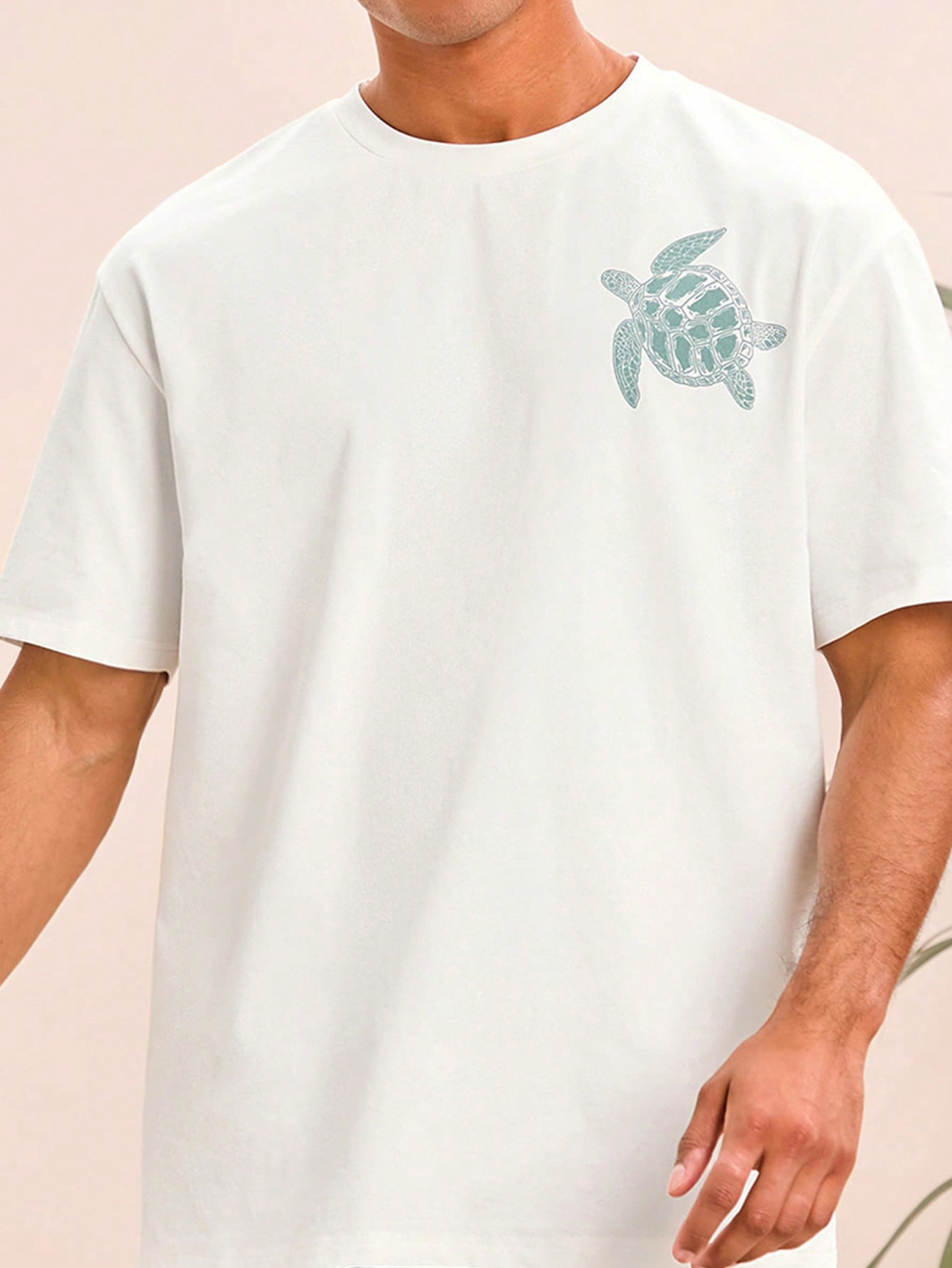 Camisa Masculina Minimalista Estampa De Tartaruga Branco / PP Camisa Masculina Minimalista Estampa De Tartaruga