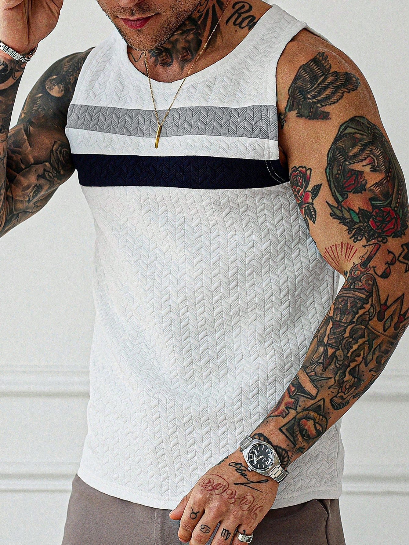 Camiseta Regata Masculina Casual Listras Horizontais Textura Camiseta Regata Masculina Casual Listras Horizontais