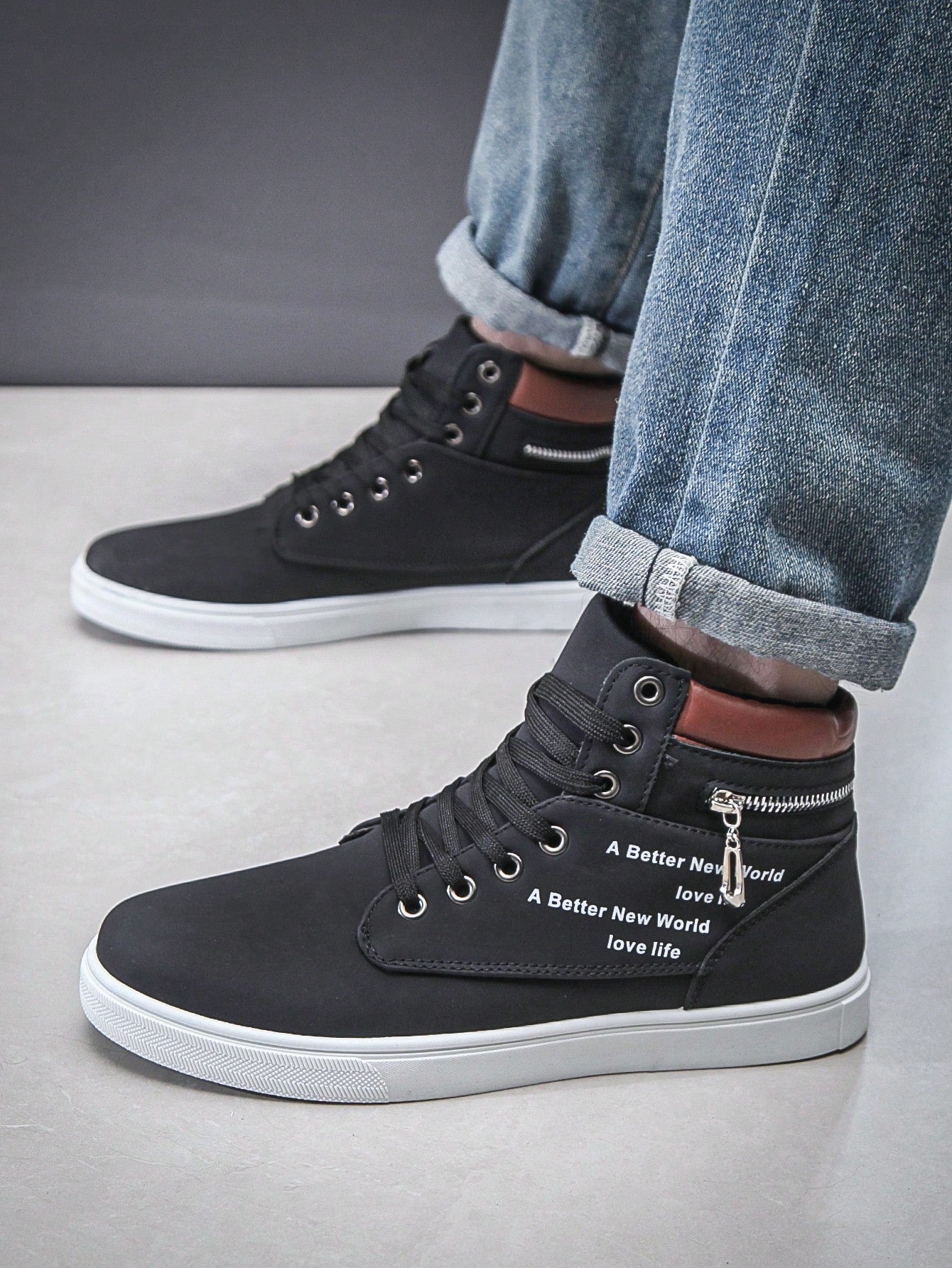 Tênis Masculino Cano Alto Estilo Street Respirável Tênis Masculino Cano Alto Estilo Street Respirável