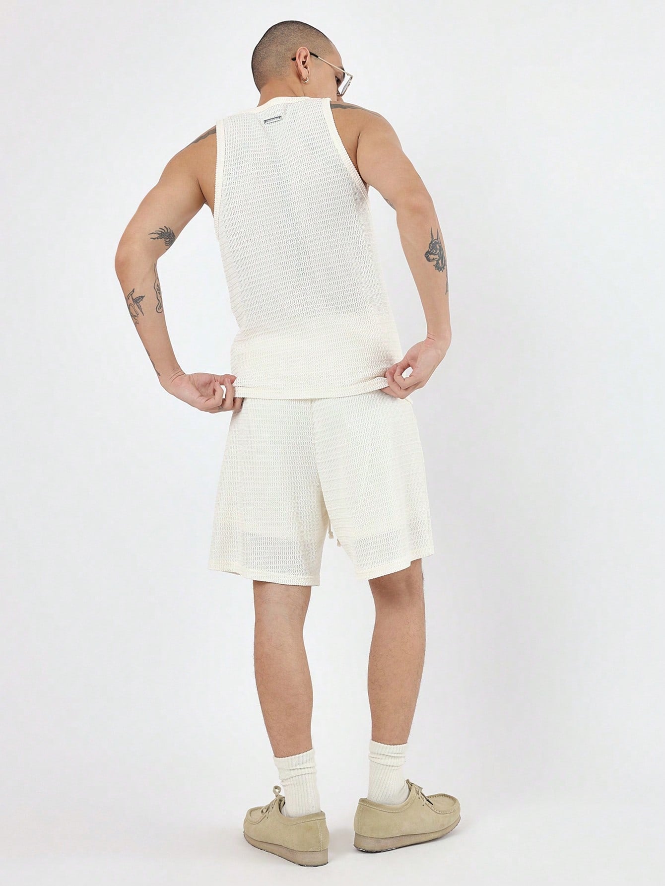 Conjunto Masculino Regata Canelada E Shorts Cós Elástico Conjunto Masculino Regata Canelada E Shorts Cós Elástico