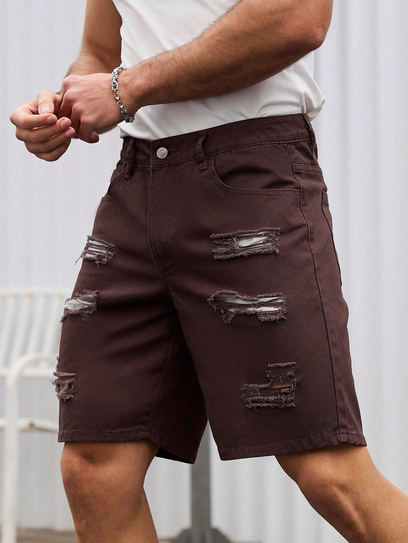 Bermuda Masculina Jeans Destroyed Estilo Urbano Despojado Vinho / PP Bermuda Masculina Jeans Destroyed Estilo Urbano