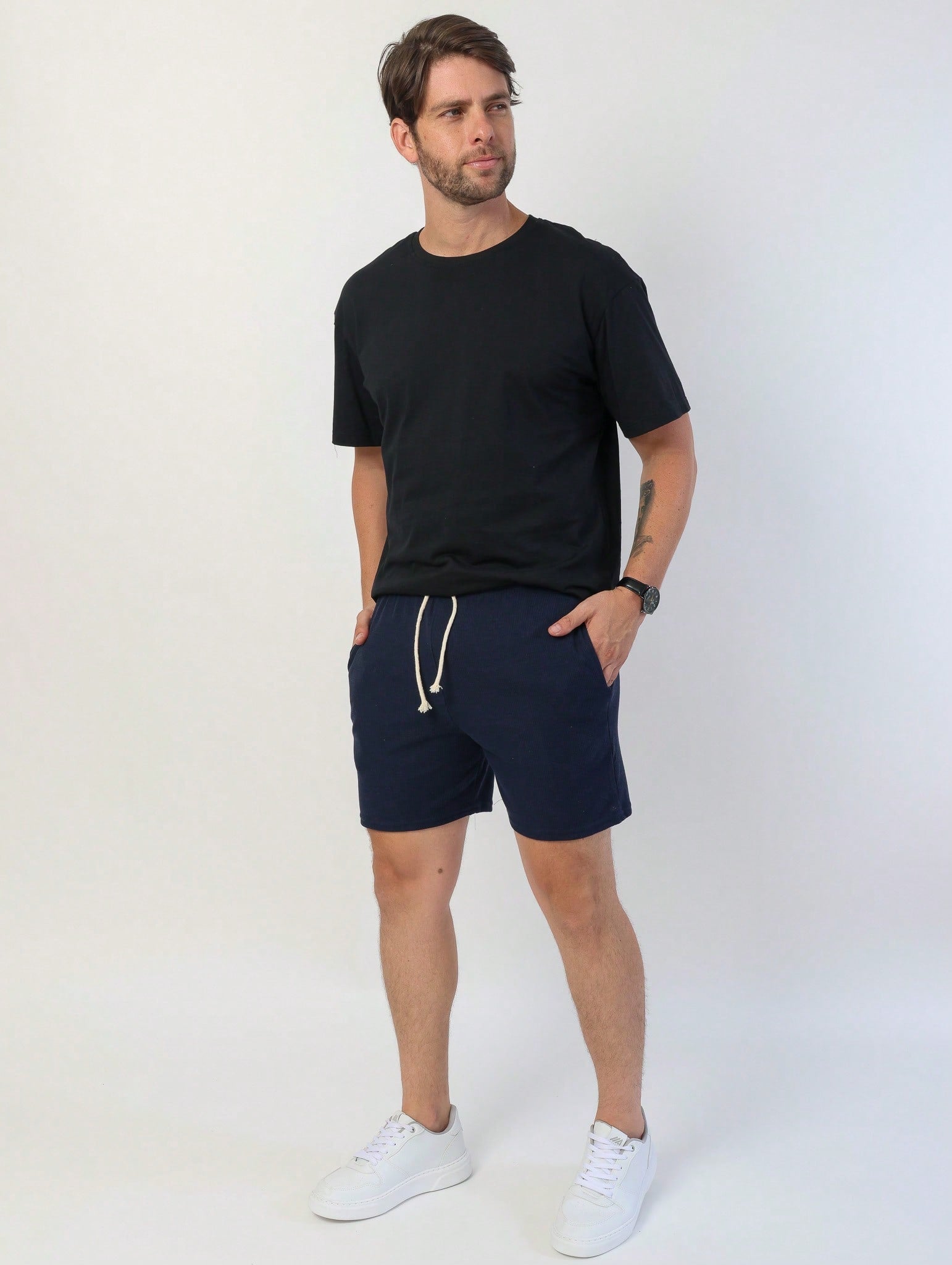 Shorts Masculino Mauricinho Waffle Com Cadarço E Textura Shorts Masculino Mauricinho Waffle Com Cadarço E Textura