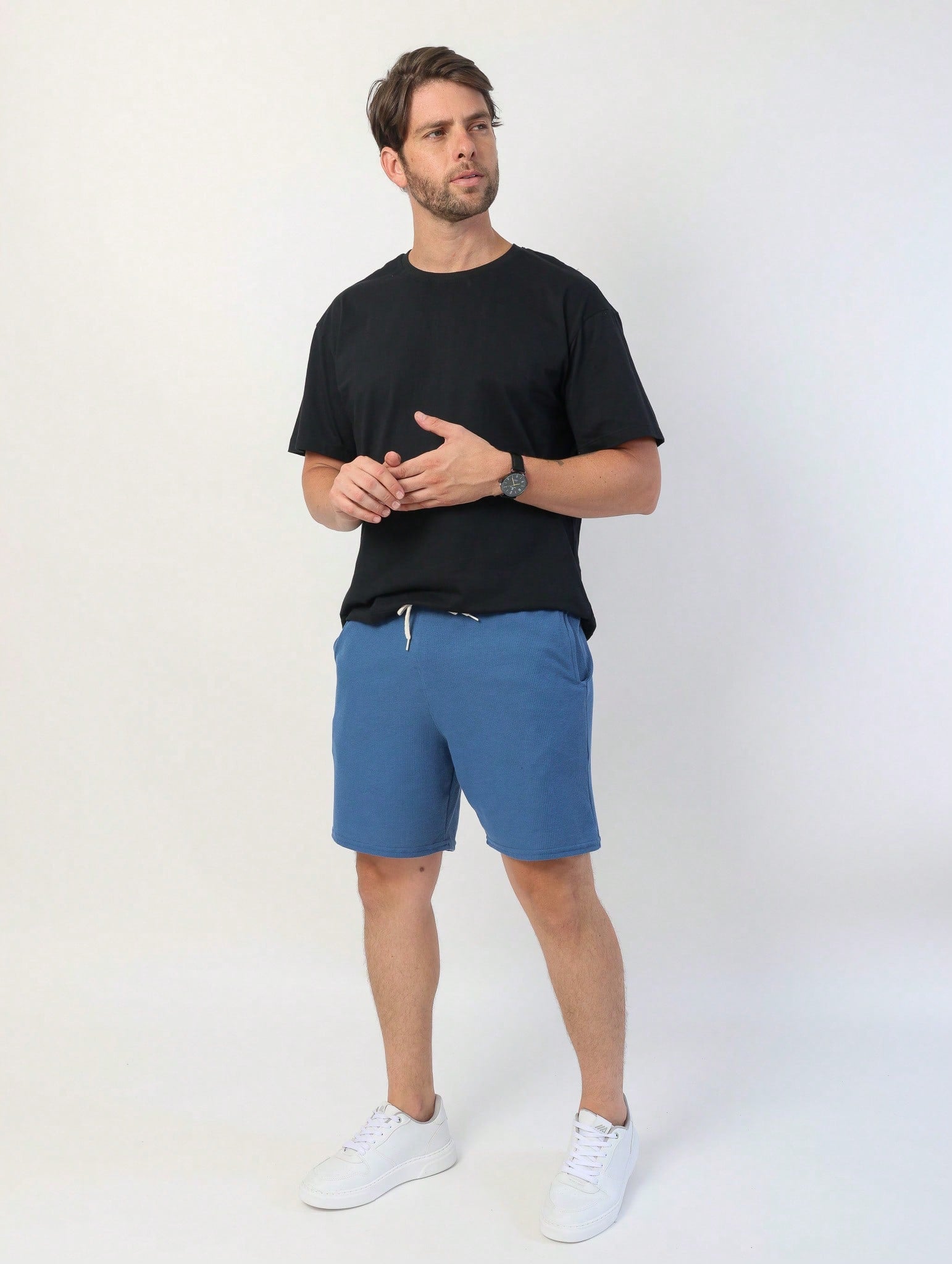 Shorts Masculino Mauricinho Waffle Com Cadarço E Textura Shorts Masculino Mauricinho Waffle Com Cadarço E Textura