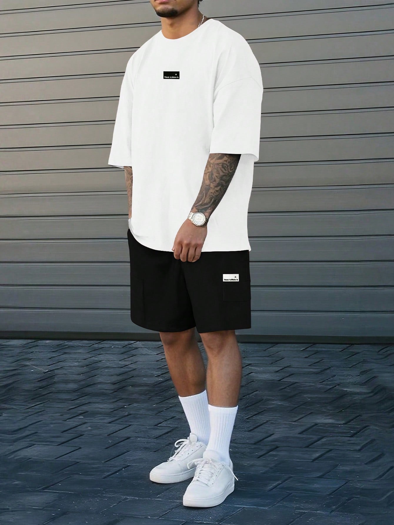 Conjunto Masculino Camiseta Manga Curta E Shorts Soltos Branco / PP Conjunto Masculino Camiseta Manga Curta E Shorts