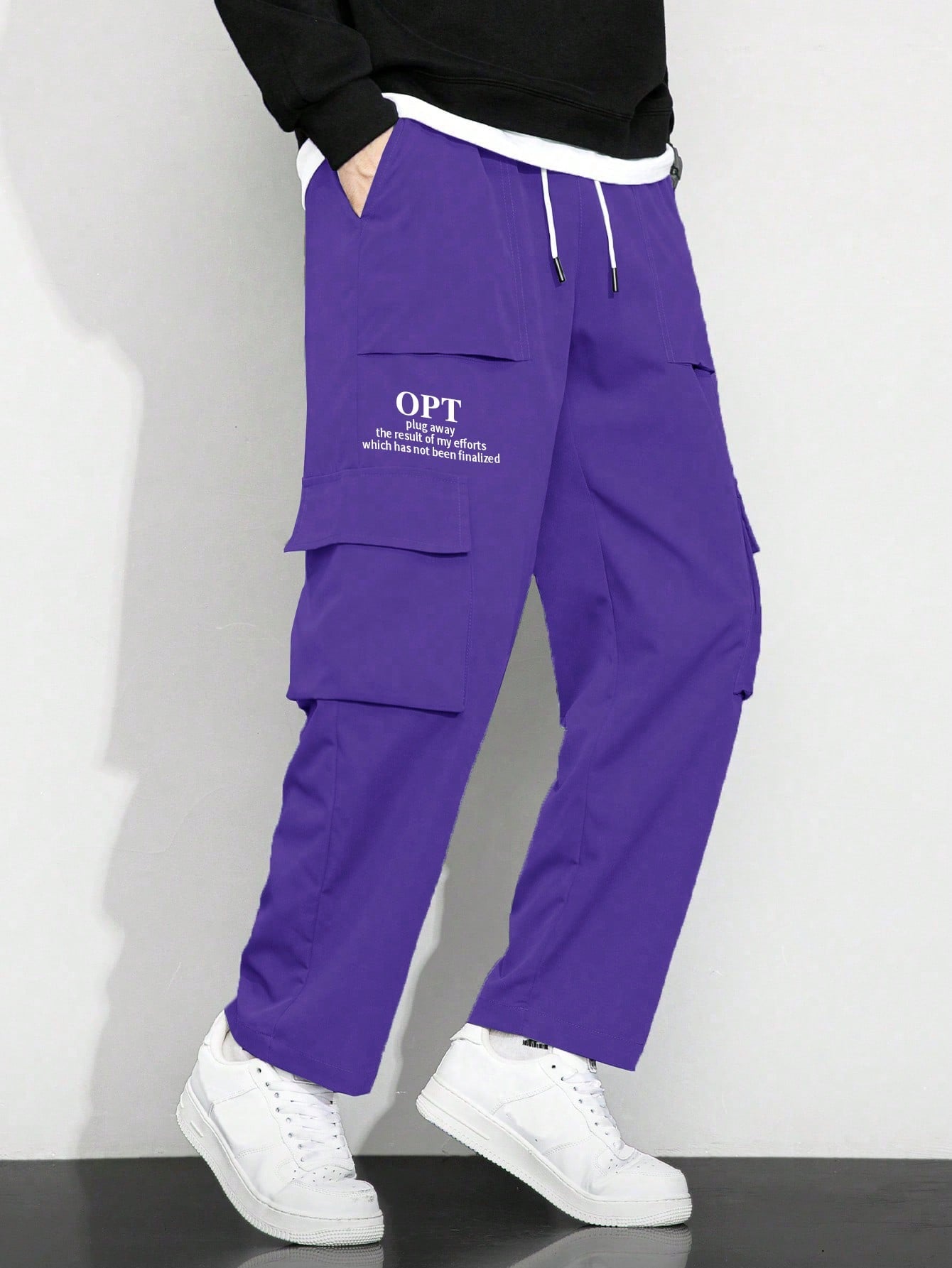Calça Masculina Cargo Solta Estampa Gráfica E Bolsos Sobrepostos Roxo / PP Calça Masculina Cargo Solta Estampa Gráfica