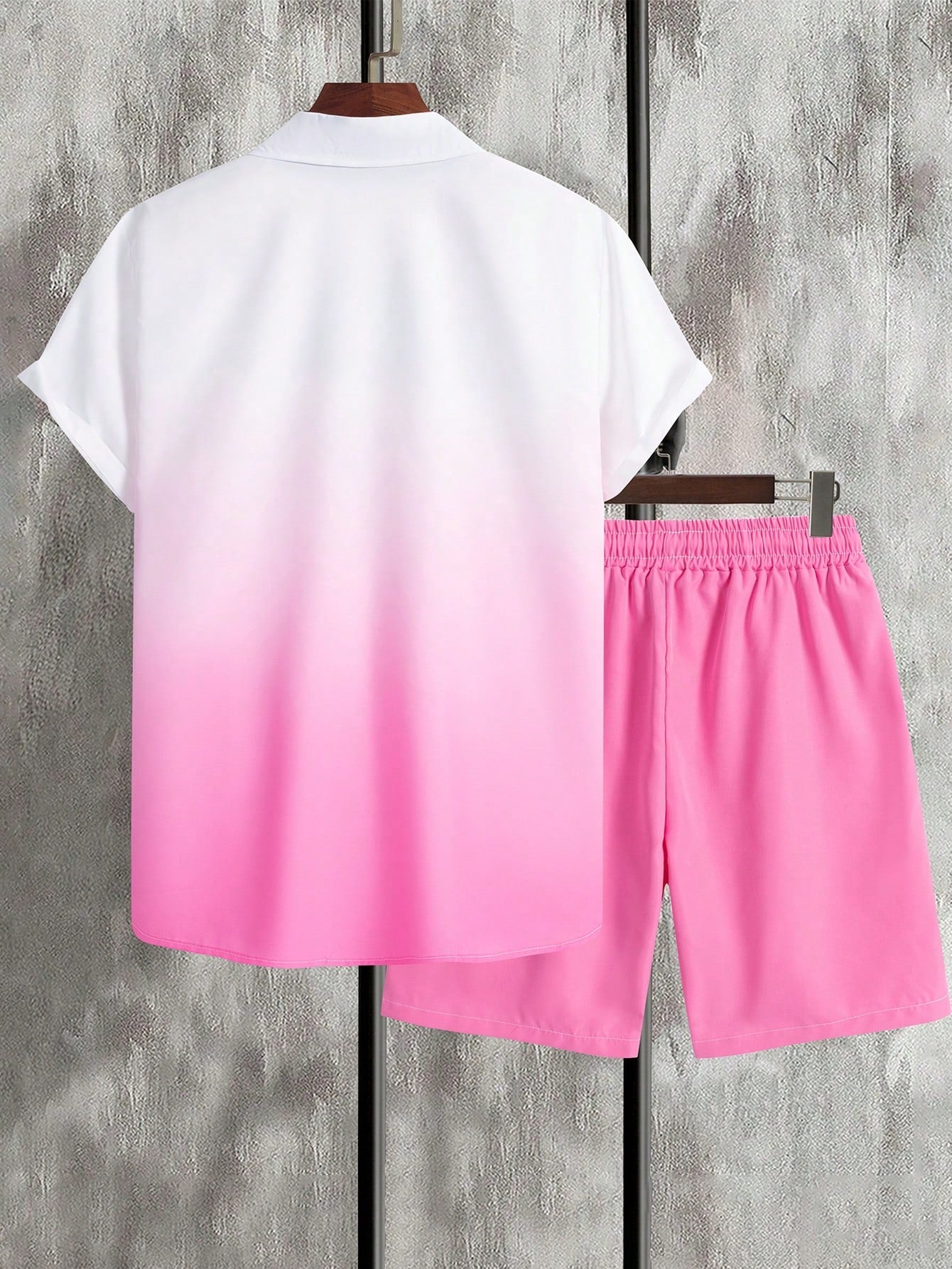 Conjunto Masculino Camisa Manga Curta Estampa Ombre E Shorts Casuais Conjunto Masculino Camisa Manga Curta Estampa