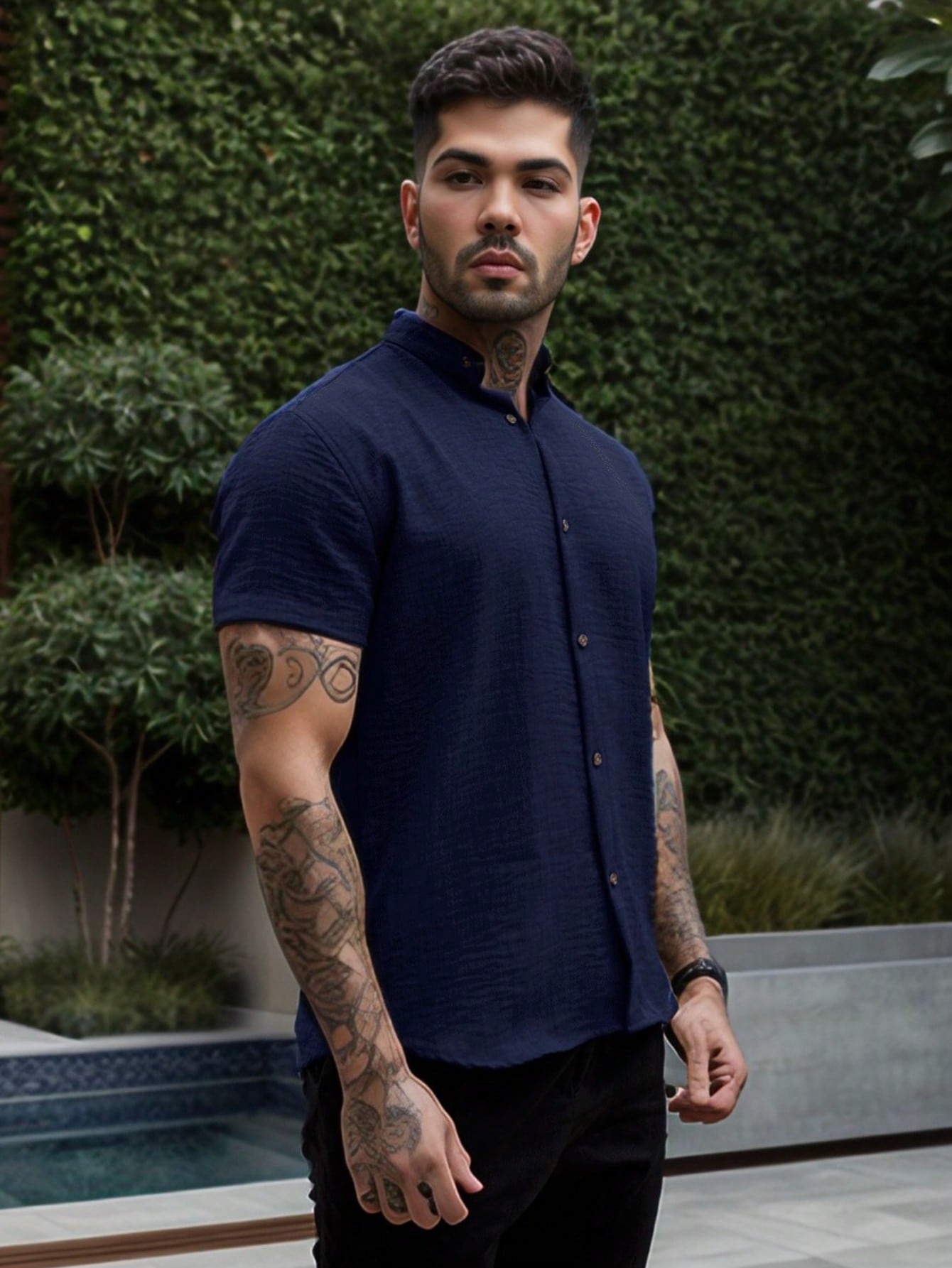 Camisa Masculina Gola Padre Slim Caimento Impecável Camisa Masculina Gola Padre Slim Caimento Impecável