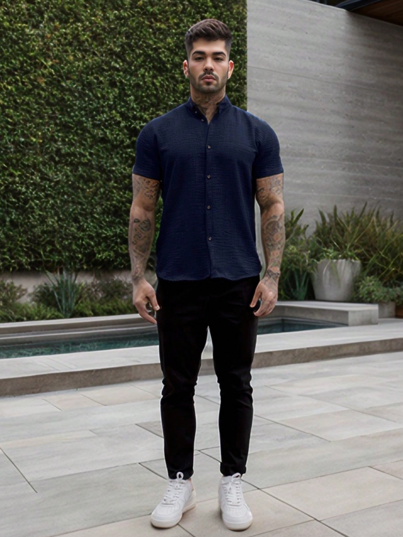 Camisa Masculina Gola Padre Slim Caimento Impecável Camisa Masculina Gola Padre Slim Caimento Impecável