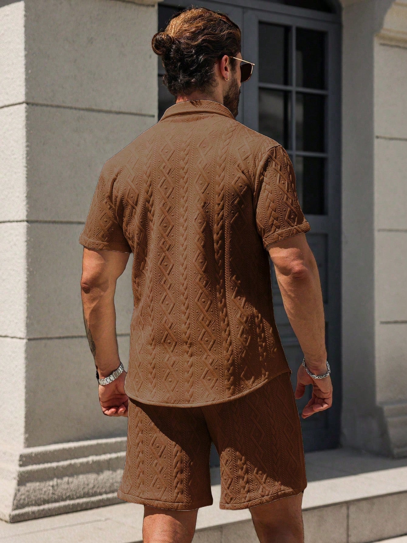 Conjunto Masculino Camisa Manga Curta E Bermuda Texturizada Conjunto Masculino Camisa Manga Curta E Bermuda Texturizada