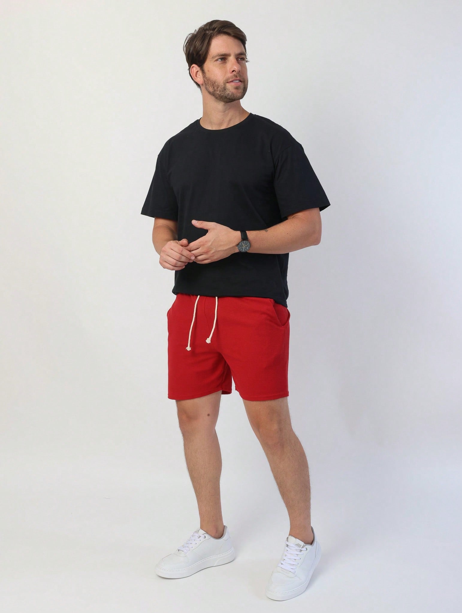 Shorts Masculino Mauricinho Waffle Com Cadarço E Textura Shorts Masculino Mauricinho Waffle Com Cadarço E Textura