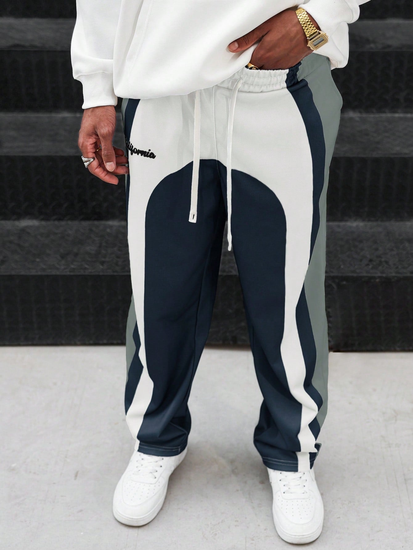 Calça Masculina Jogger Estampada Com Design Geométrico Moderno Azul Marinho / PP Calça Masculina Jogger Estampada Com