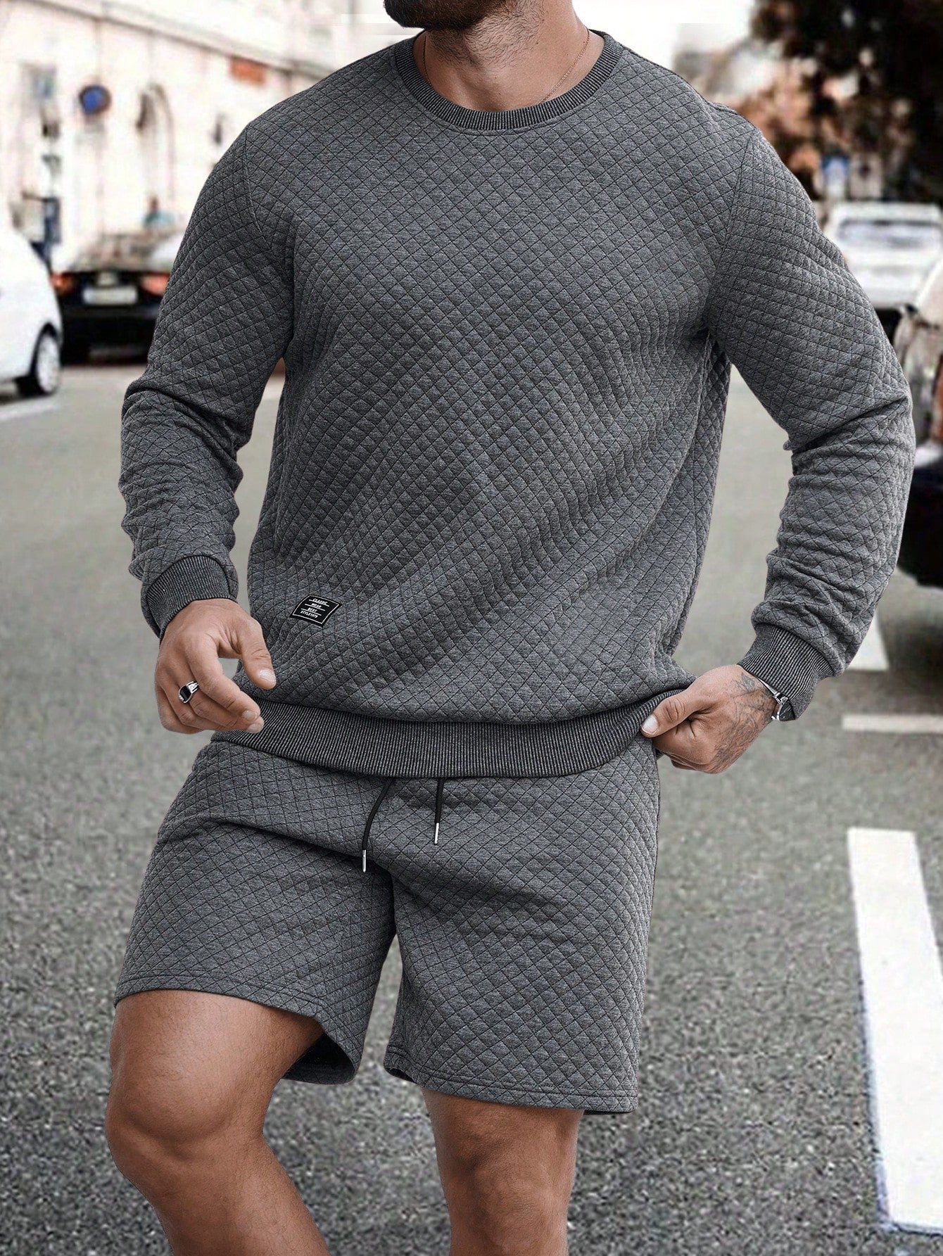 Conjunto Masculino Conjunto Texturizado Com Blusa E Shorts Casuais Conjunto Masculino Conjunto Texturizado Com Blusa E