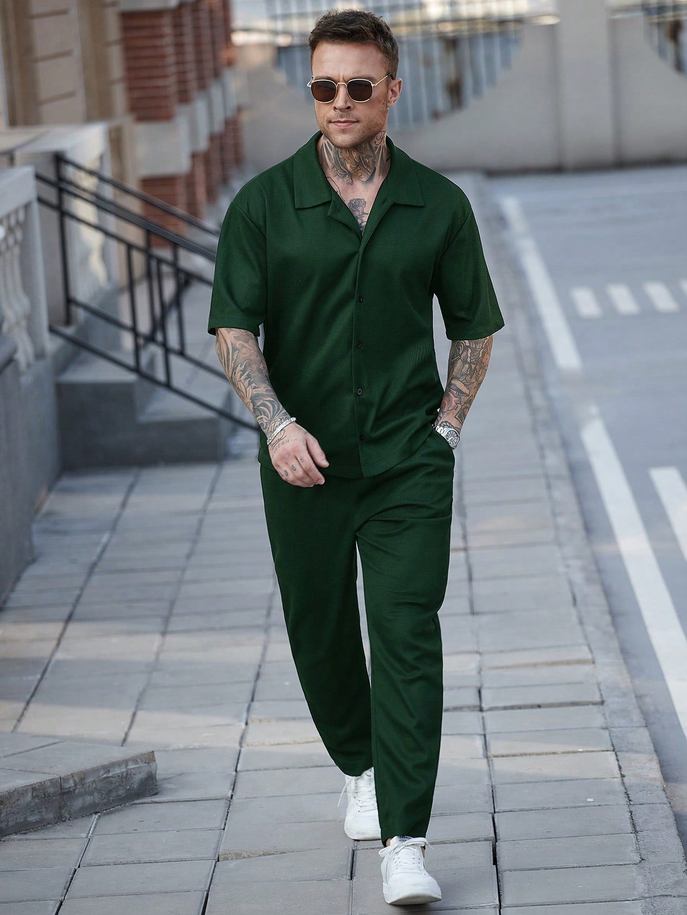 Conjunto Masculino Camisa Textura Waffle E Calça Casual Moderna Conjunto Masculino Camisa Textura Waffle E Calça Casual