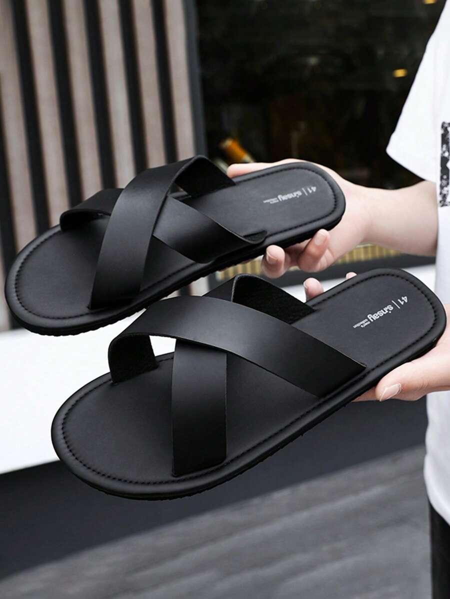 Chinelo Masculino Slide Cruzado Leve Antiderrapante Casual Preto / 36 Chinelo Masculino Slide Cruzado Leve