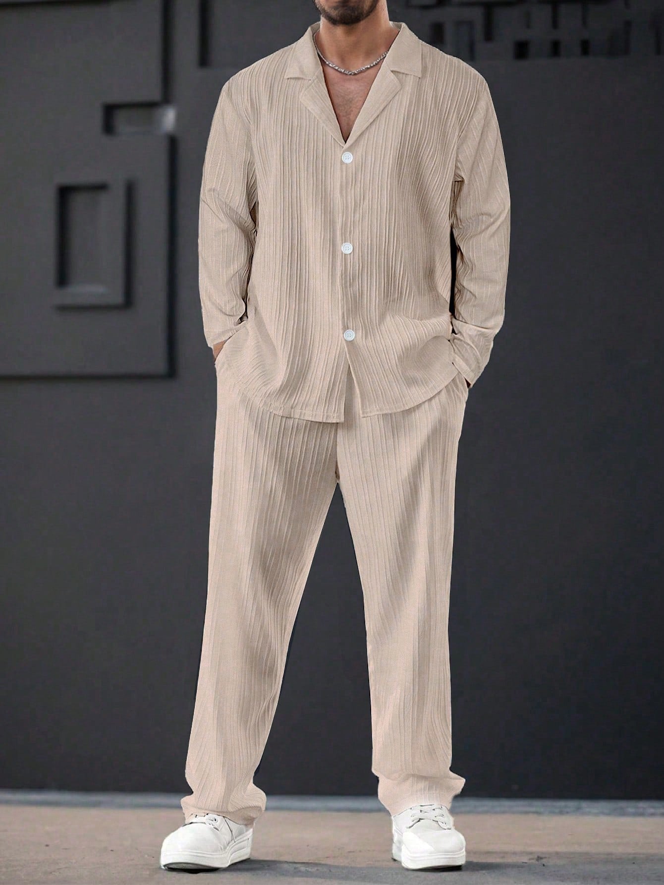 Conjunto Masculino Camisa Manga Longa E Calça Casual Elegante Damasco / PP Conjunto Masculino Camisa Manga Longa E