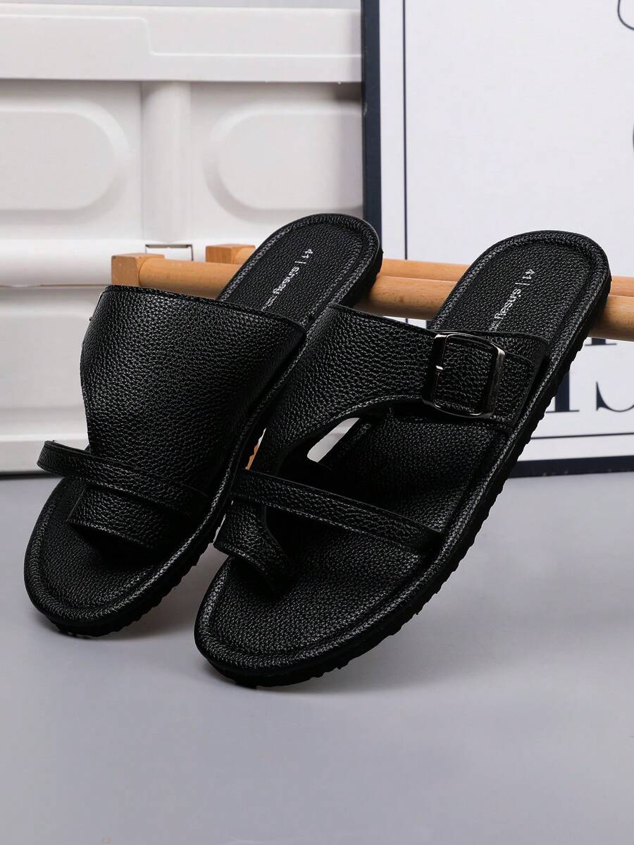 Chinelo Masculino Casual Couro Tira Confortável Antiderrapante Chinelo Masculino Casual Couro Tira Confortável