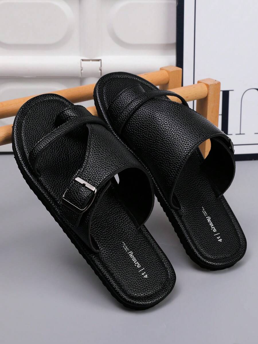 Chinelo Masculino Casual Couro Tira Confortável Antiderrapante Chinelo Masculino Casual Couro Tira Confortável
