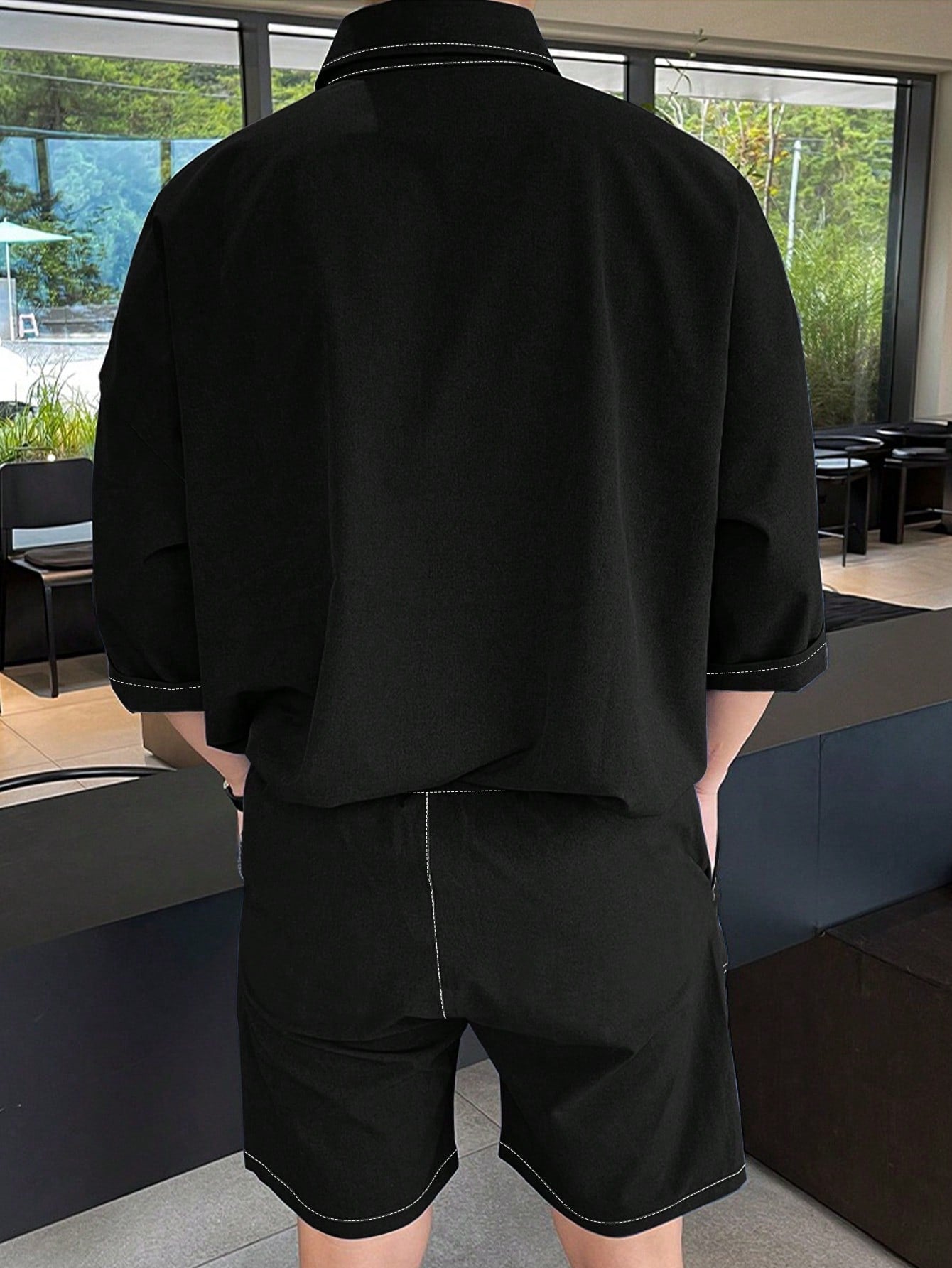 Conjunto Masculino Camisa Botões Frontais E Shorts Com Bolso Conjunto Masculino Camisa Botões Frontais E Shorts Com